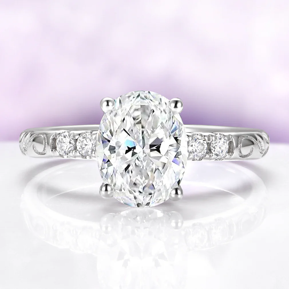 Oval Lab-Grown Diamond Filigree Engagement Ring in 14K White Gold (IGI Certified)