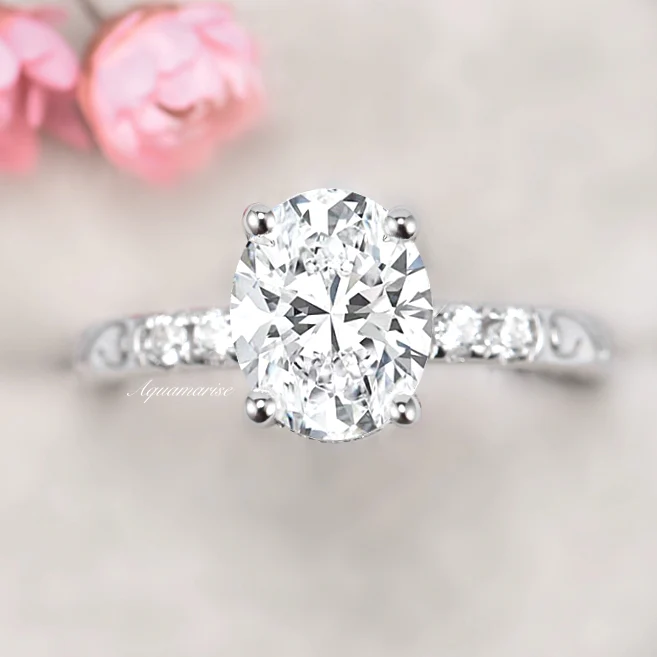 Oval Lab-Grown Diamond Filigree Engagement Ring in 14K White Gold (IGI Certified) - Image 3
