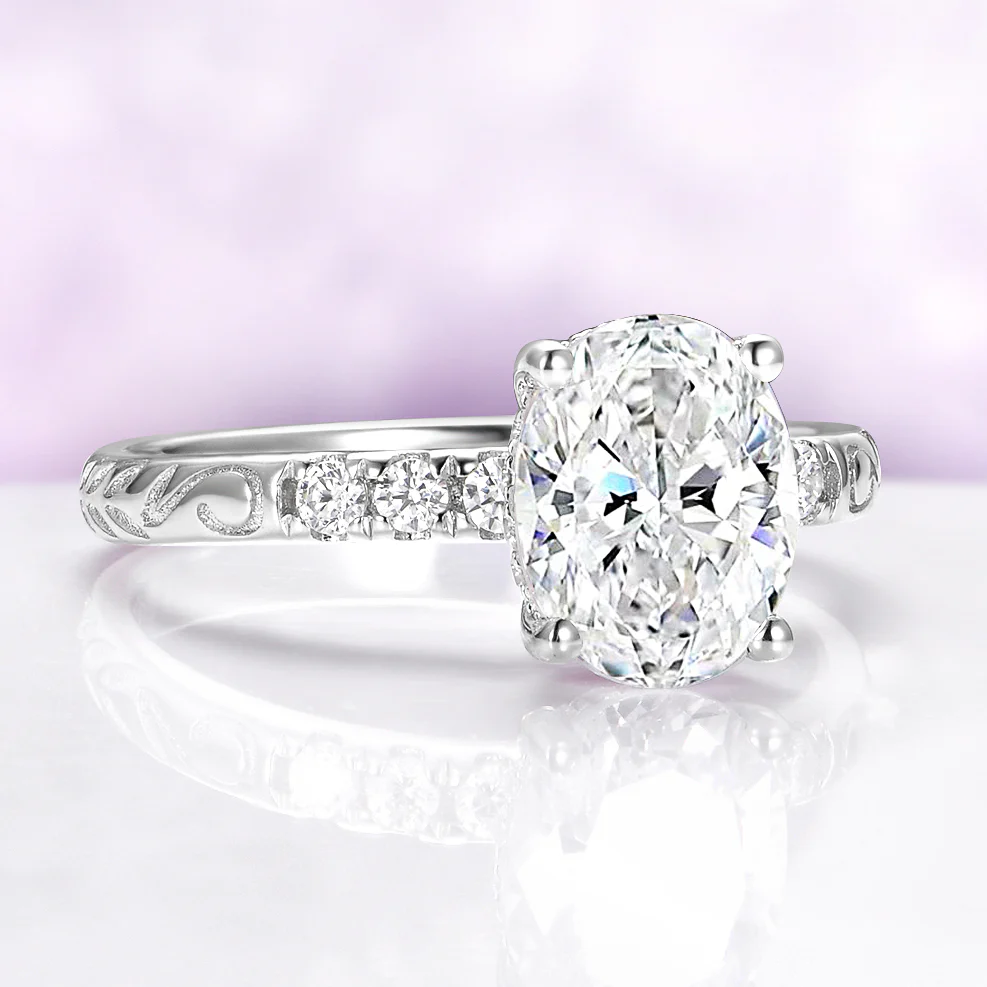 Oval Lab-Grown Diamond Filigree Engagement Ring in 14K White Gold (IGI Certified) - Image 5