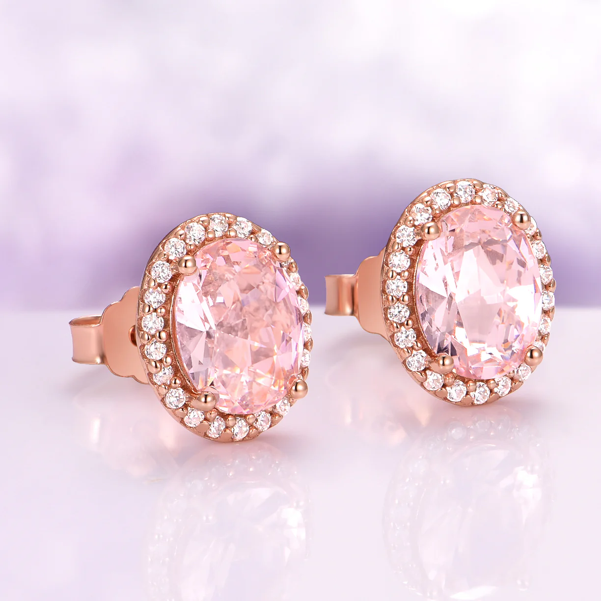 Iris Oval Cut Morganite Stud Earrings in 14K Rose Gold Vermeil - Image 3