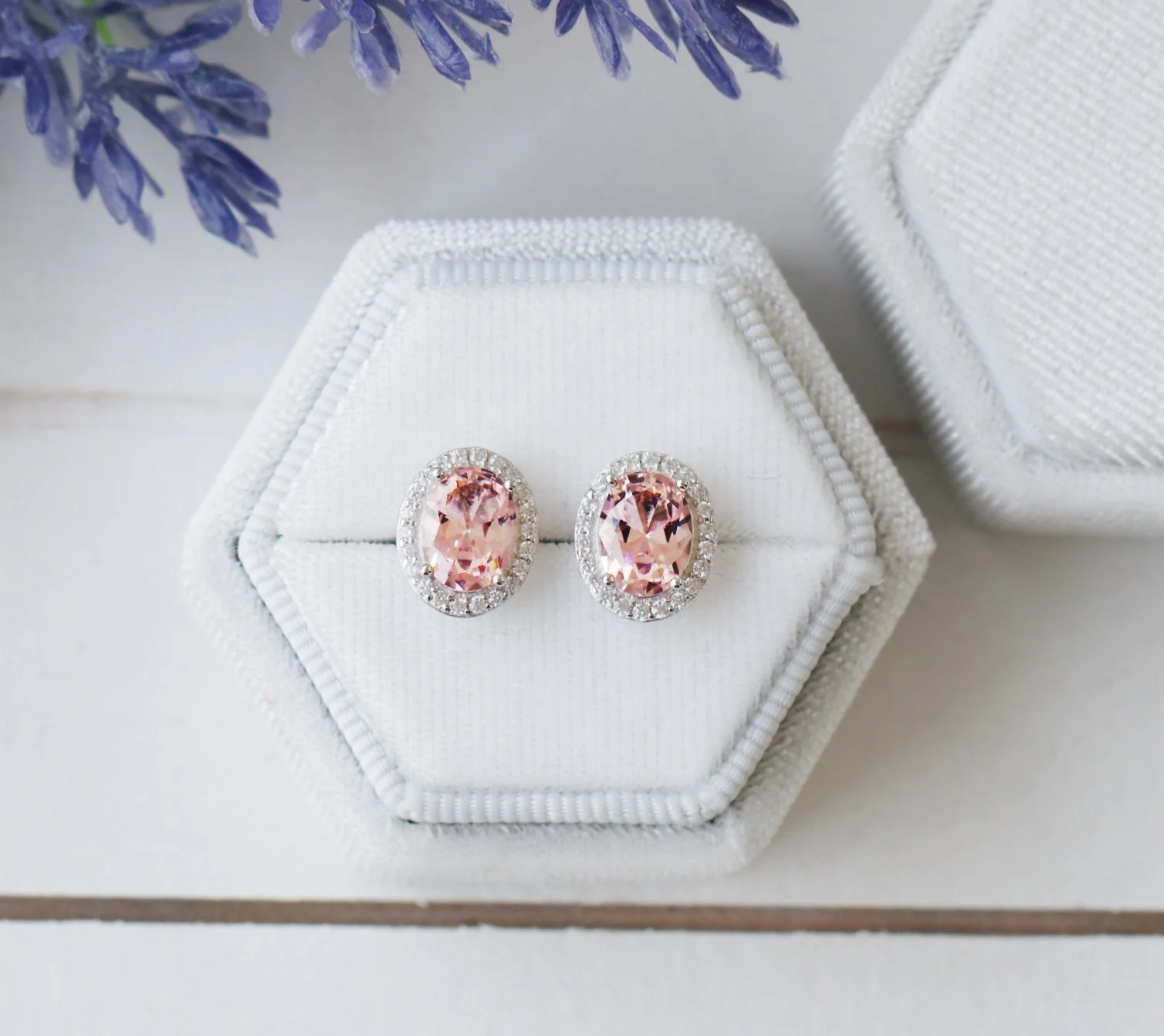 Iris Oval Morganite Stud Earrings in Sterling Silver - Image 3