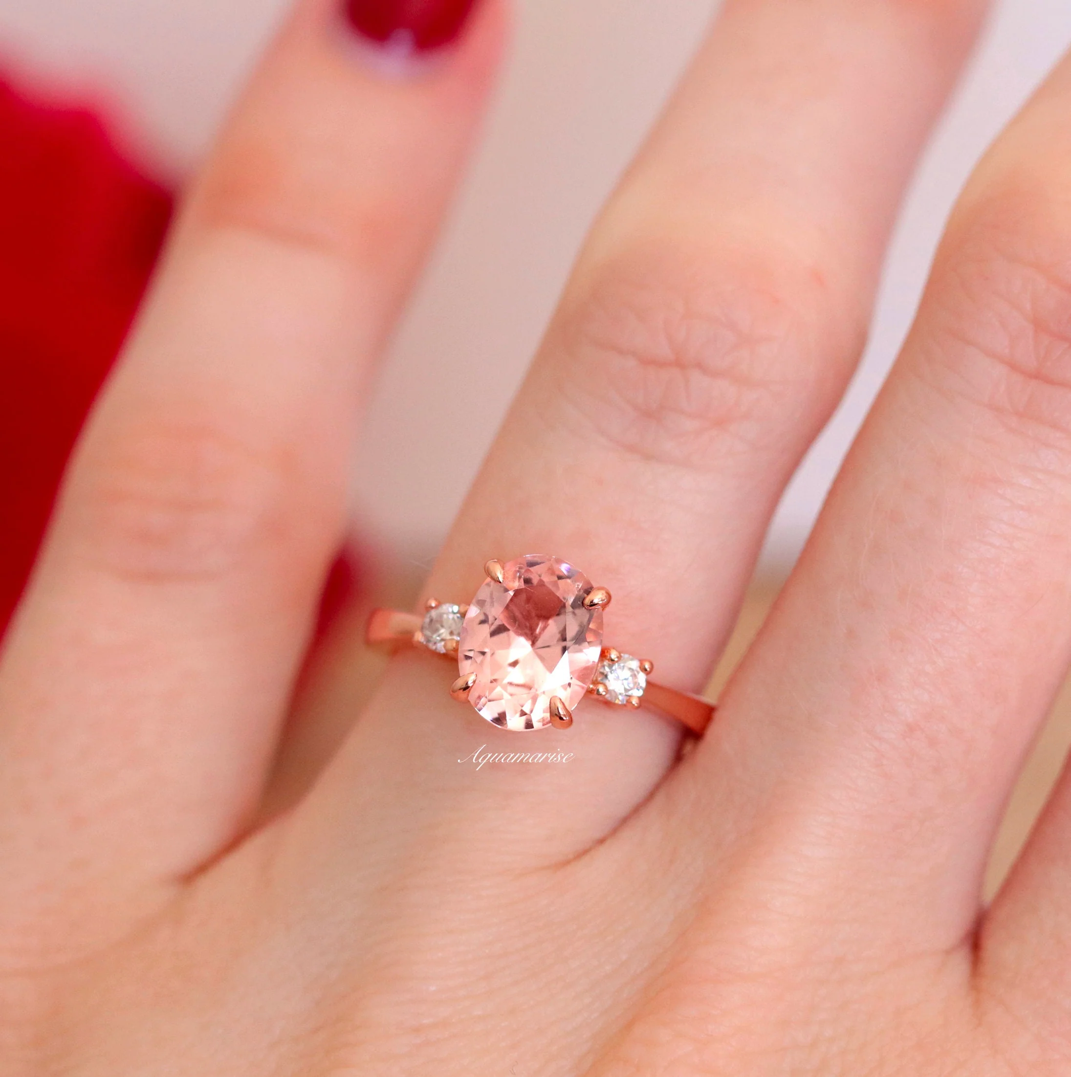 Everly Oval Morganite Ring- 14K Rose Gold Vermeil - Image 3