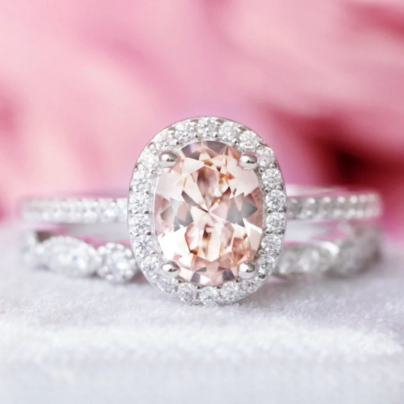 Iris Oval Morganite Ring in Sterling Silver - Image 3