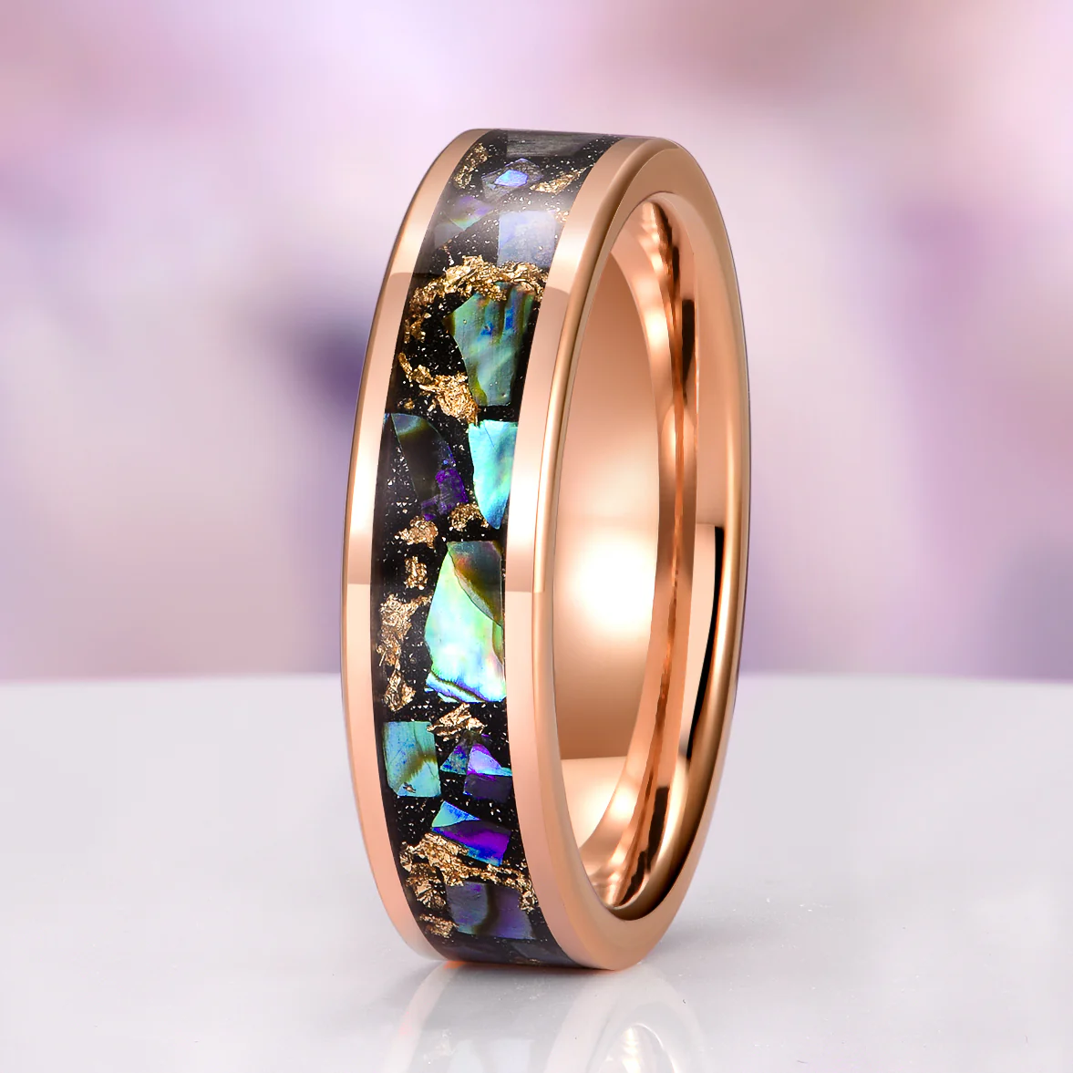 Paula Shell Wedding Band in Rose Gold Tungsten (6MM) - Image 2