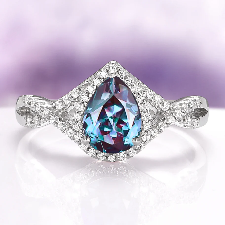 Flair Teardrop Alexandrite Ring in Sterling Silver