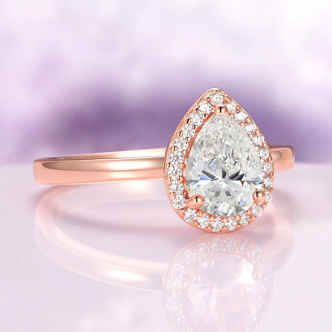 Simulated Diamond Engagement Ring in 14K Rose Gold Vermeil - Image 7
