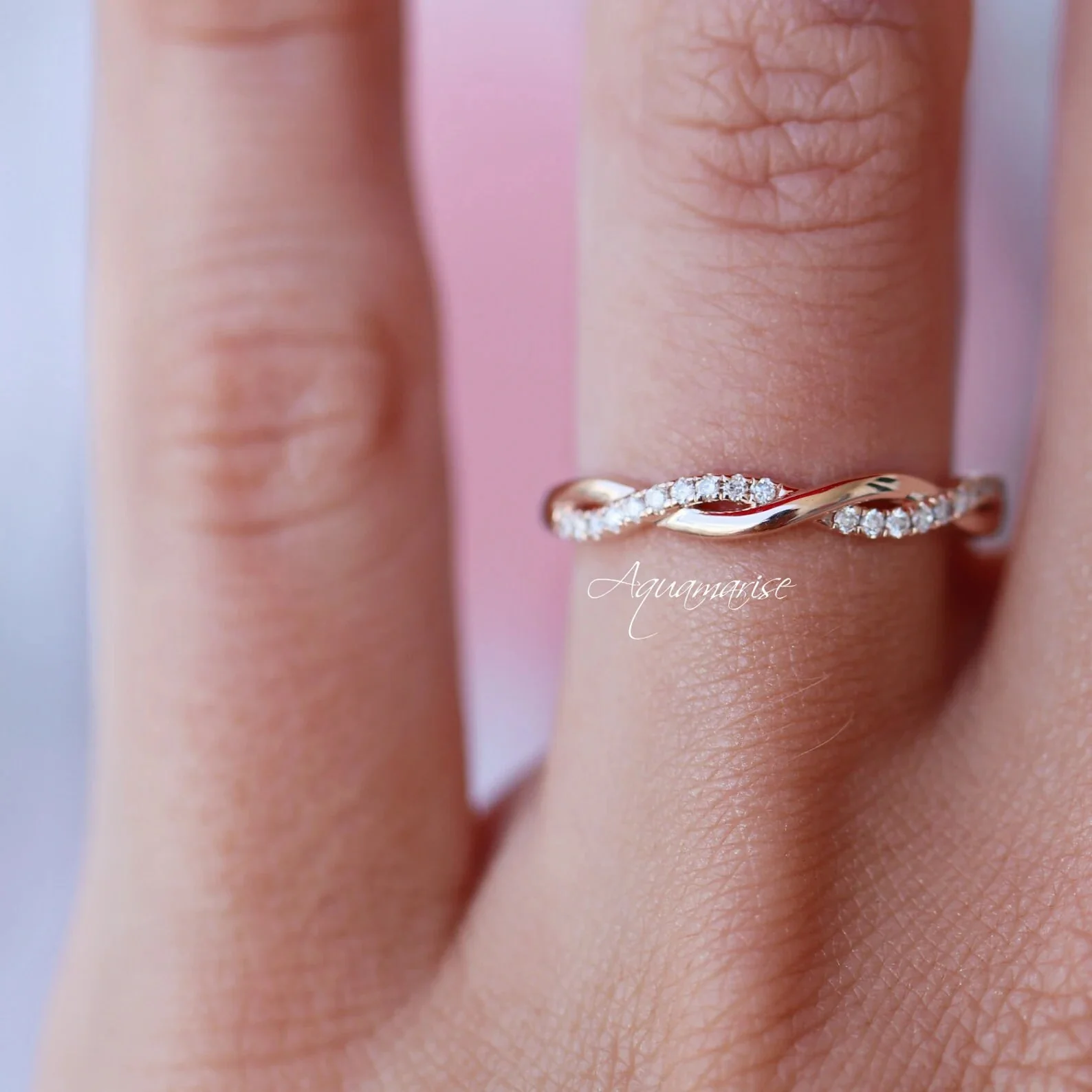 Petite Twisted Vine Diamond Band in 14K Rose Gold Vermeil - Image 5