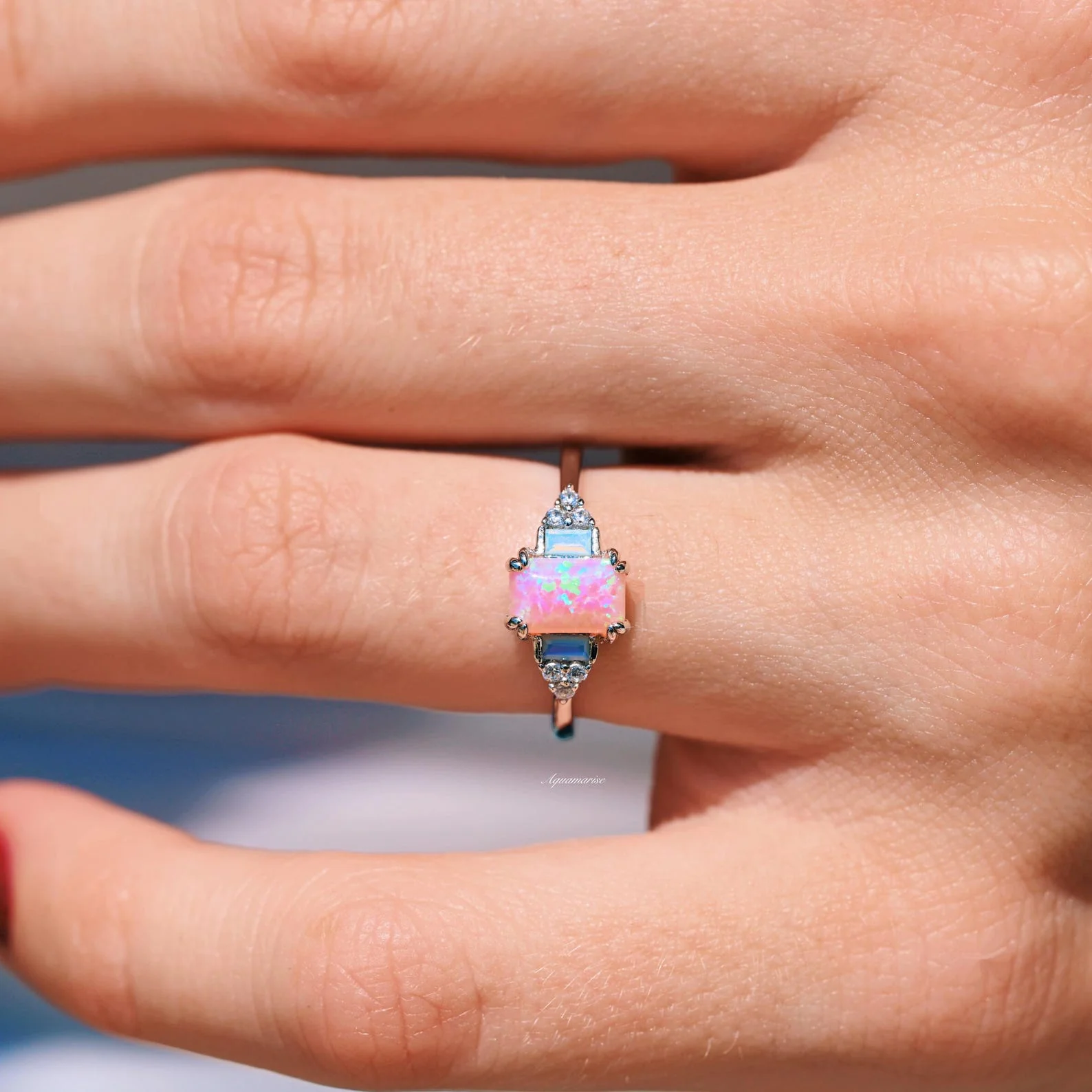 Dainty Pink Fire Opal Ring in Sterling Silver - Image 3