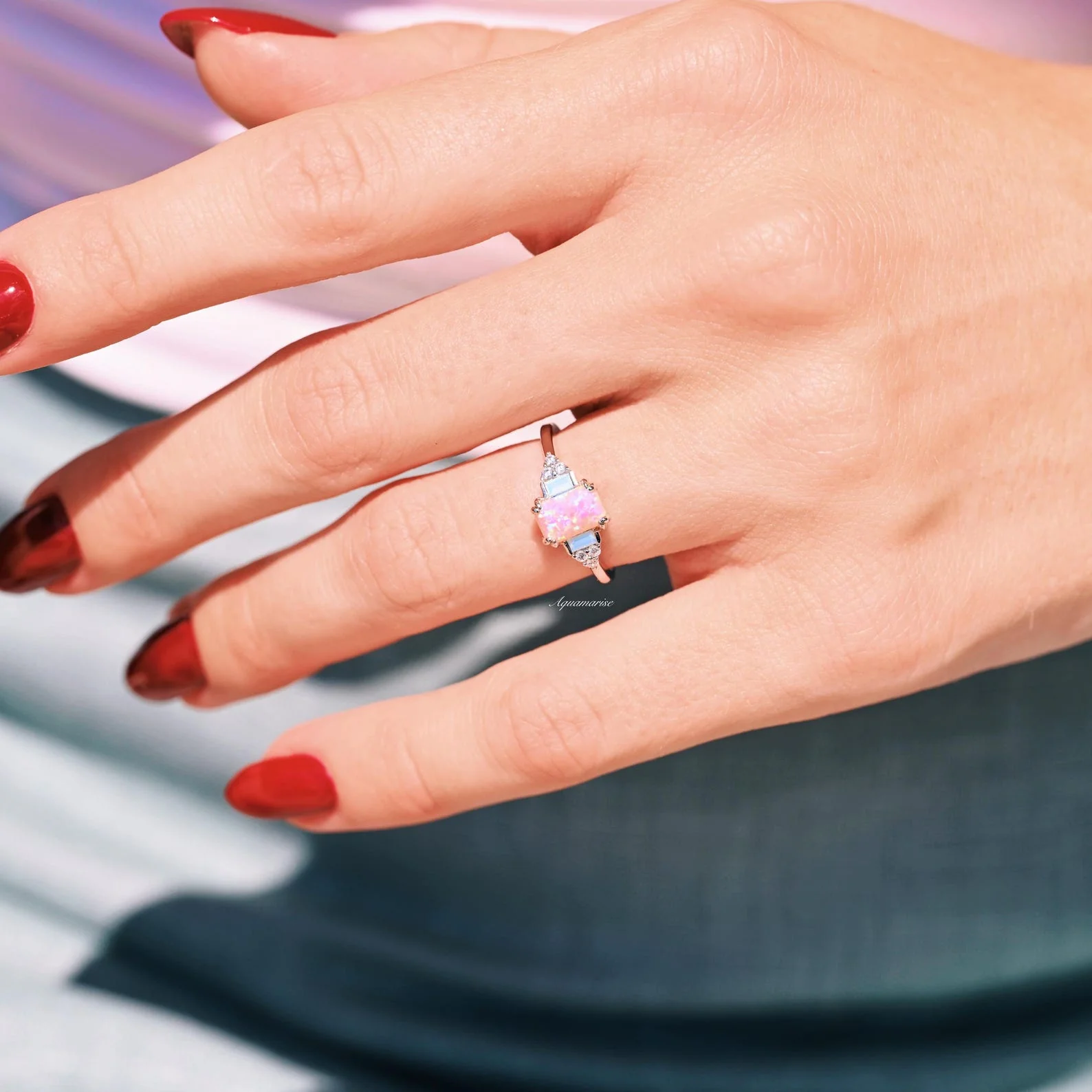 Dainty Pink Fire Opal Ring in Sterling Silver - Image 4