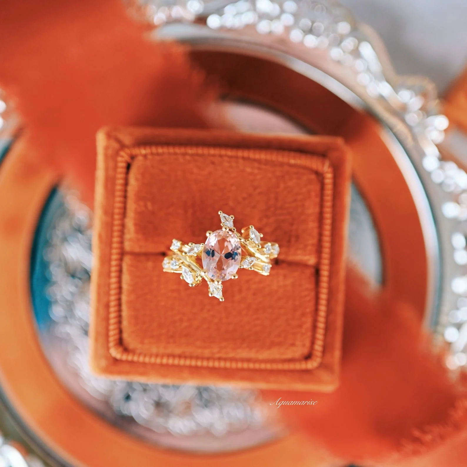 Morganite Fairy Leaf Engagement Ring in 14K Solid Yellow Gold - Image 4
