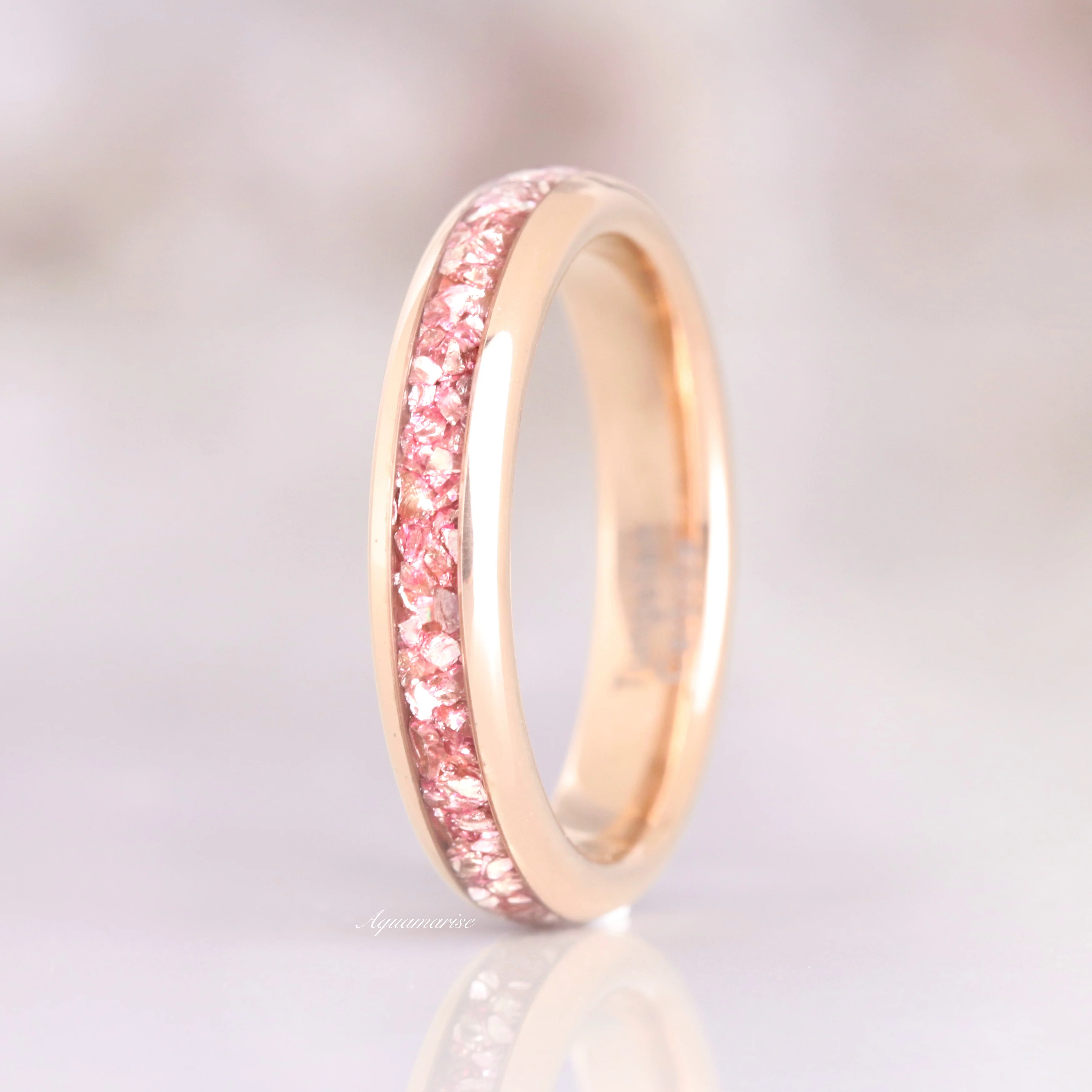 Morganite Wedding Band- 4MM Rose Gold Tungsten - Image 4