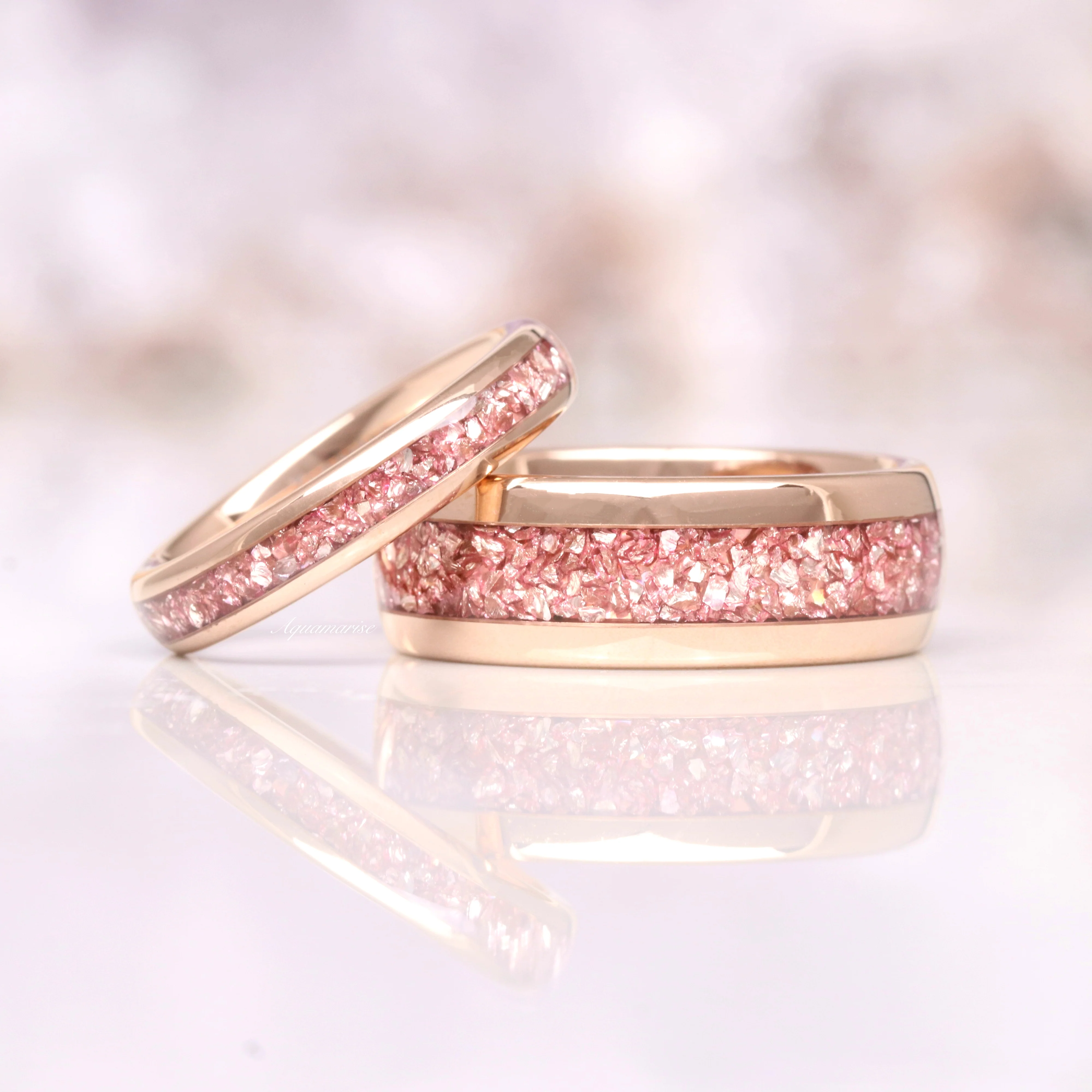Morganite Wedding Band- 8MM Rose Gold Tungsten - Image 2