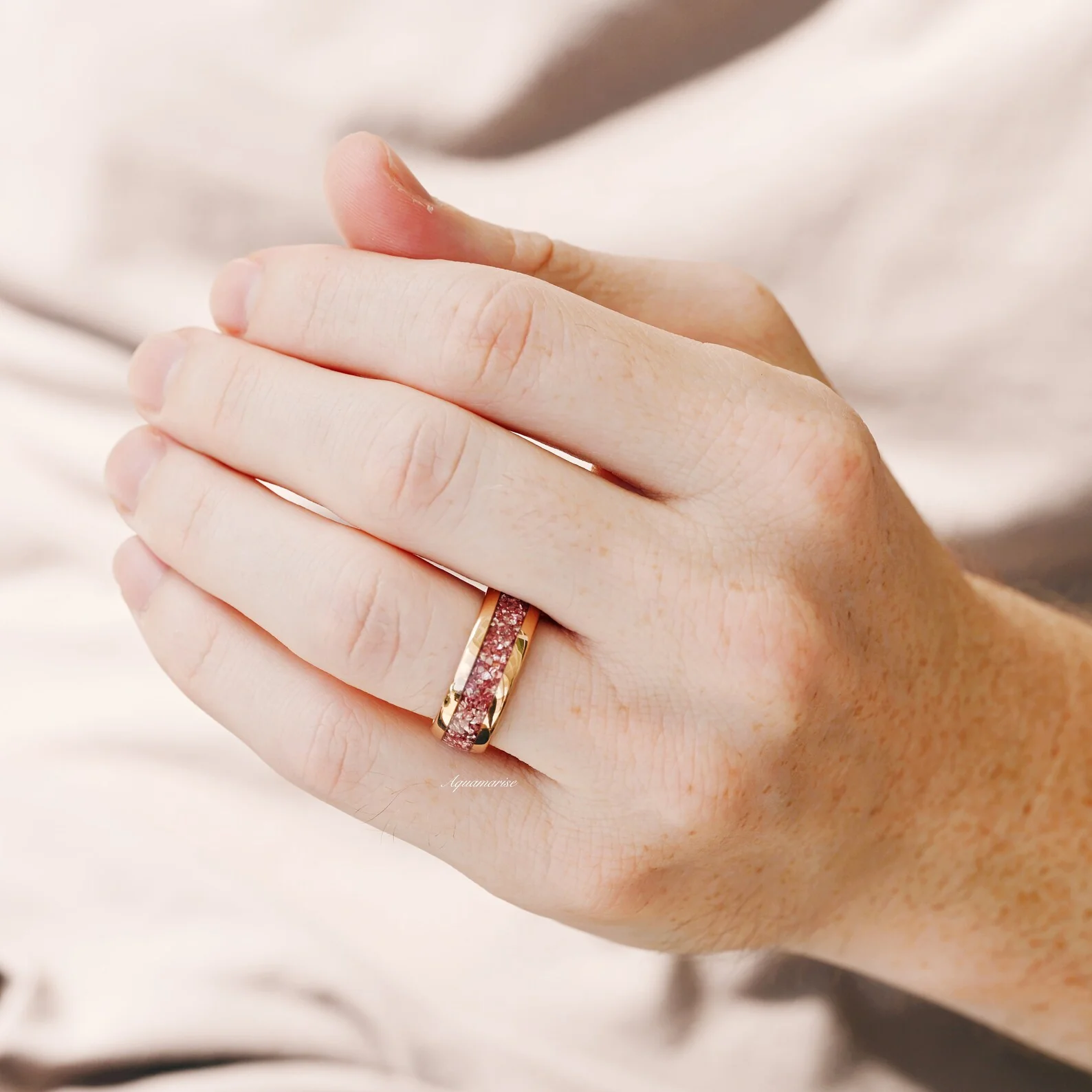 Morganite Wedding Band- 8MM Rose Gold Tungsten - Image 4