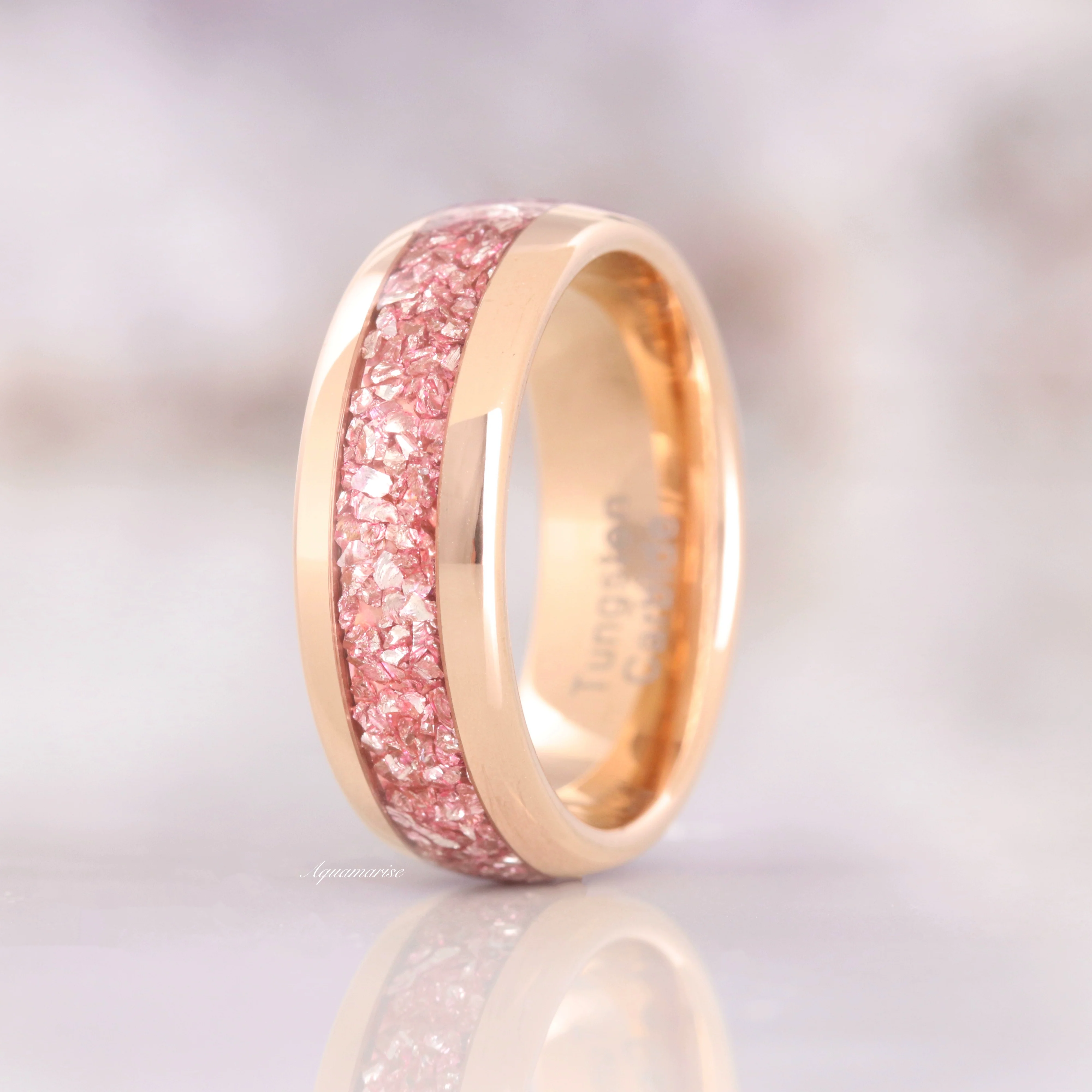 Morganite Wedding Band- 8MM Rose Gold Tungsten - Image 5