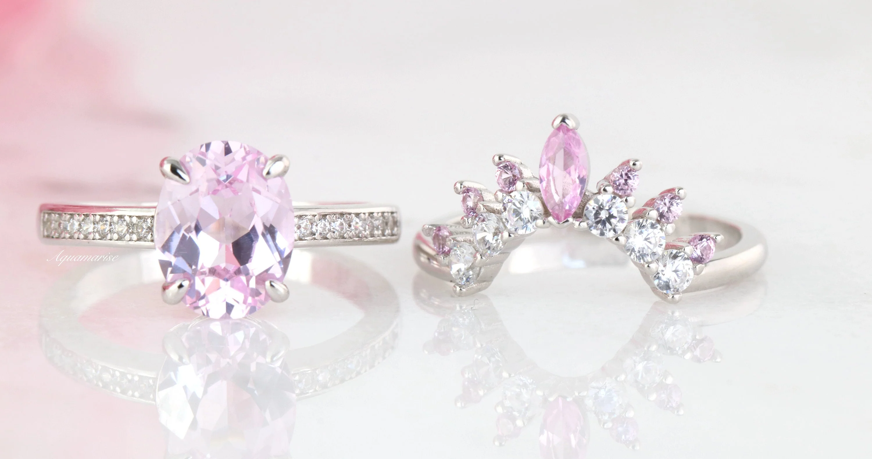 Tiara Pink Sapphire Curved Band- Sterling Silver - Image 3