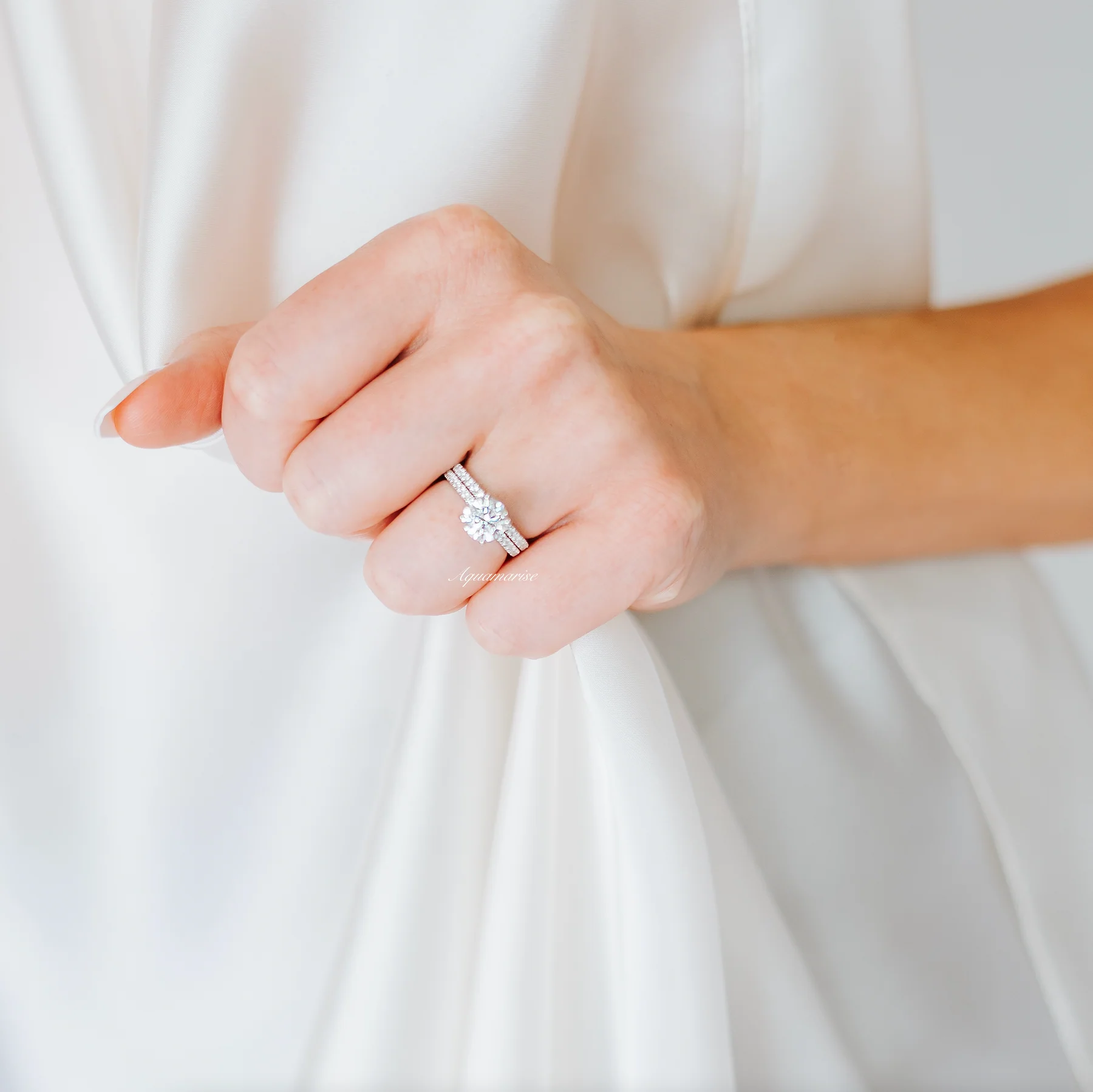 Minimalist Simulated Diamond Wedding Band in Sterling Silver (2mm) - Image 4
