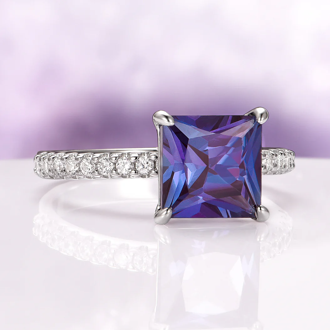 Princess Cut Alexandrite Engagement Ring in Sterling Silver - Image 3