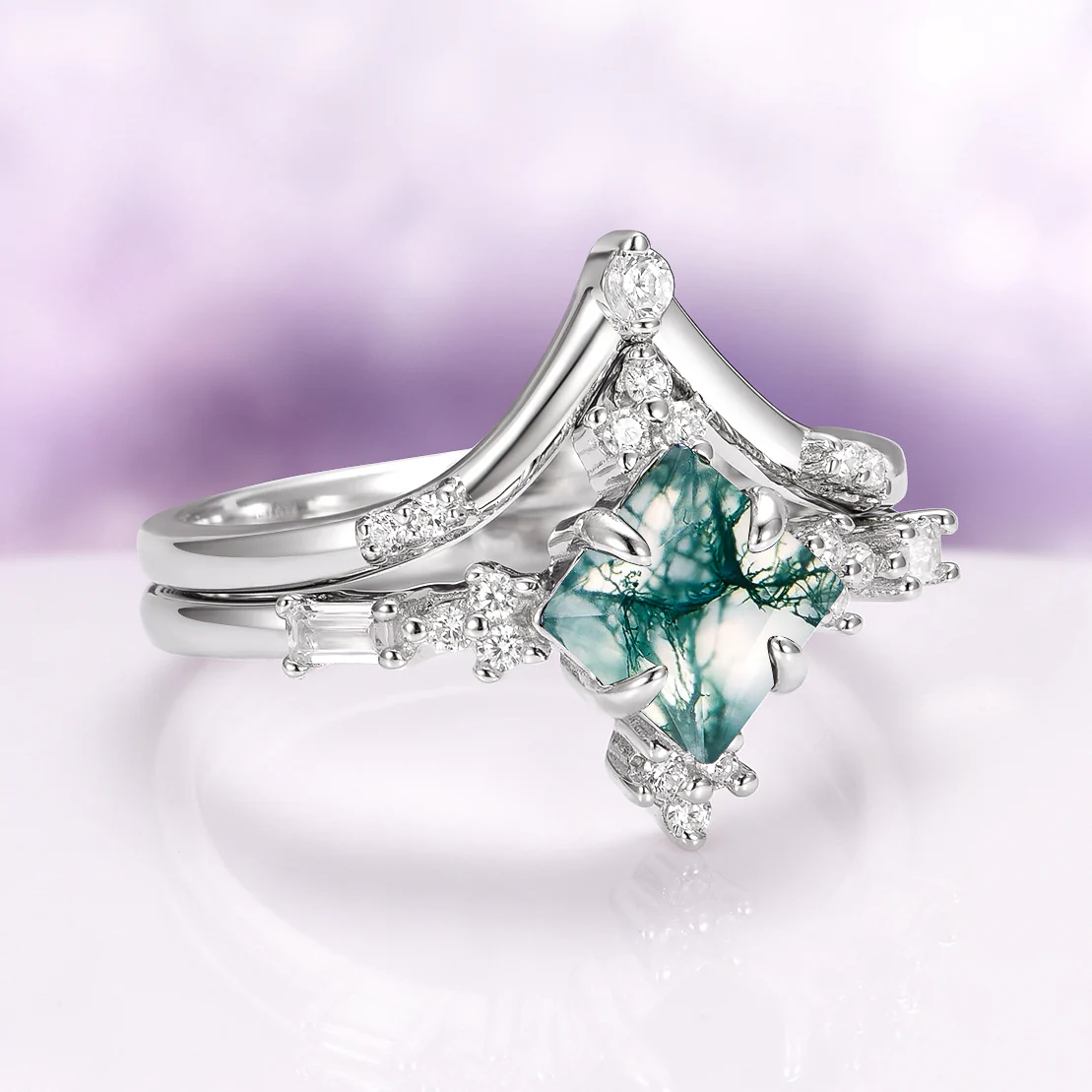 Rustic Moss Agate Couples Ring Set - Image 7