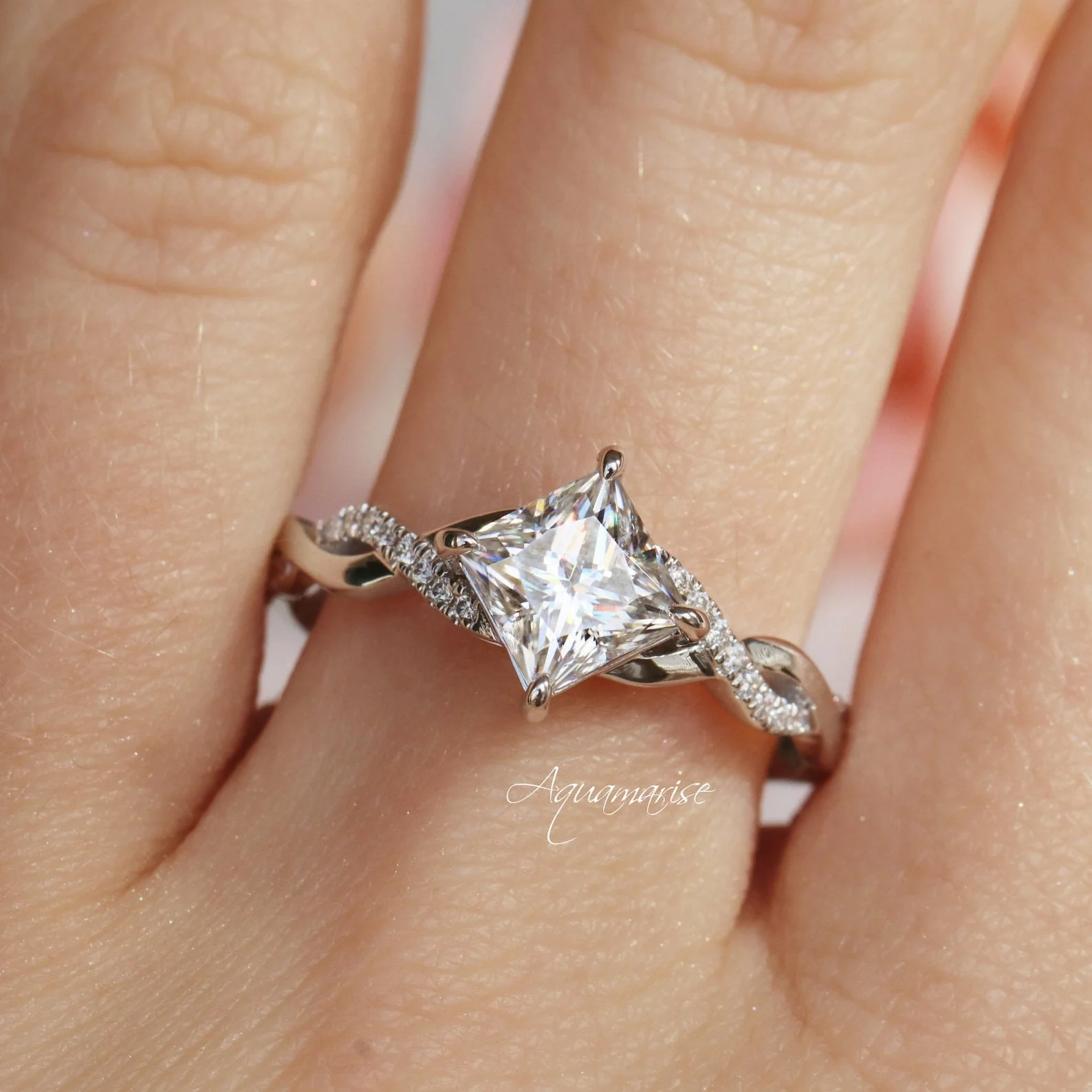 Sophia Princess Cut White Sapphire Ring in Sterling Silver - Image 3