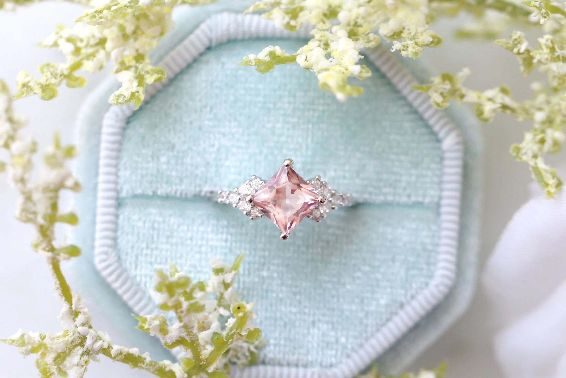 Ellie Princess Cut Morganite Engagement Ring in Sterling Silver - Image 2
