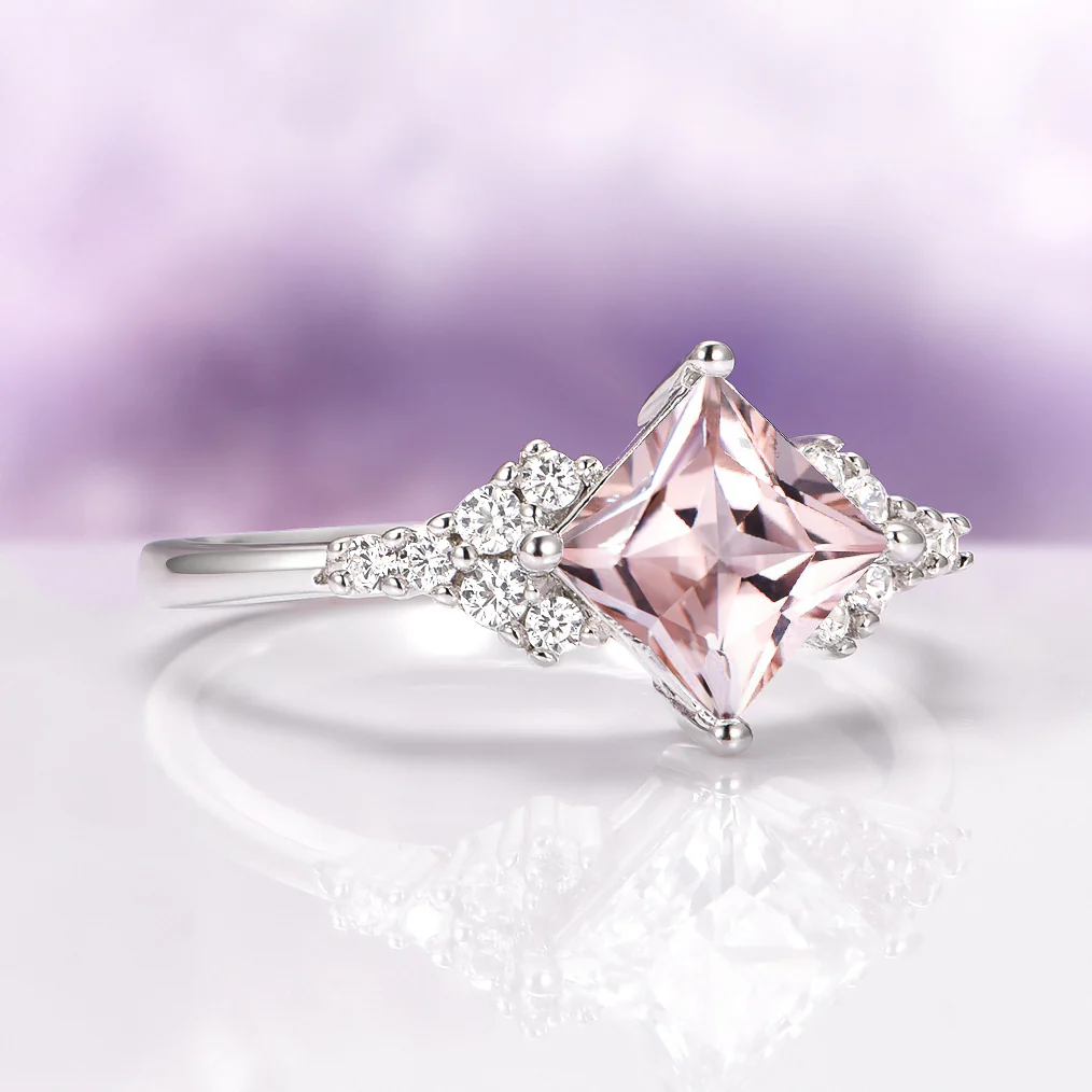 Ellie Princess Cut Morganite Engagement Ring in Sterling Silver - Image 6