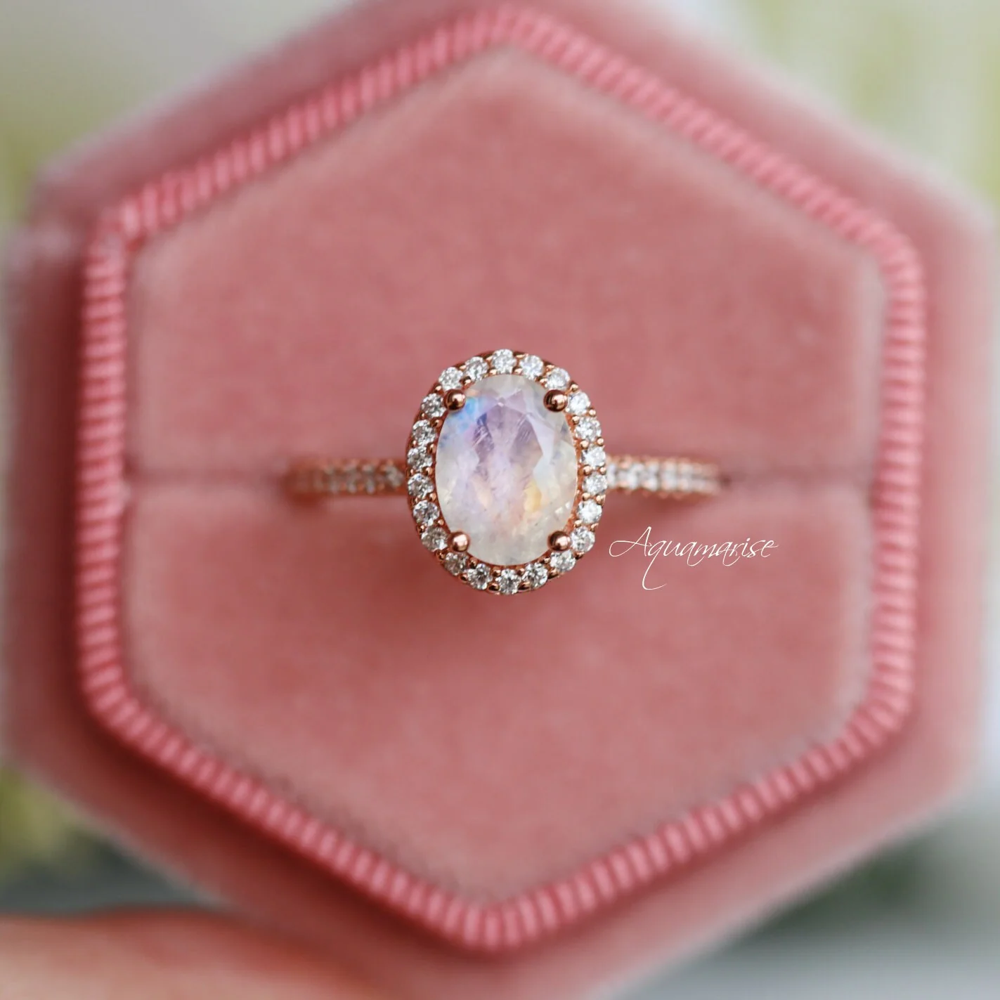 Iris Oval Moonstone Ring in 14K Rose Gold Vermeil - Image 3