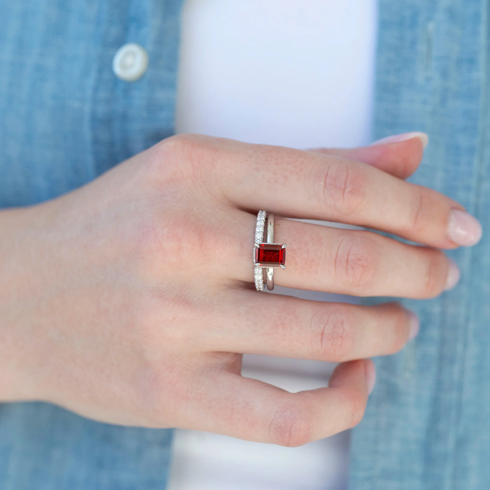 Raspberry Tourmaline Engagement Ring Set- Sterling Silver - Image 5