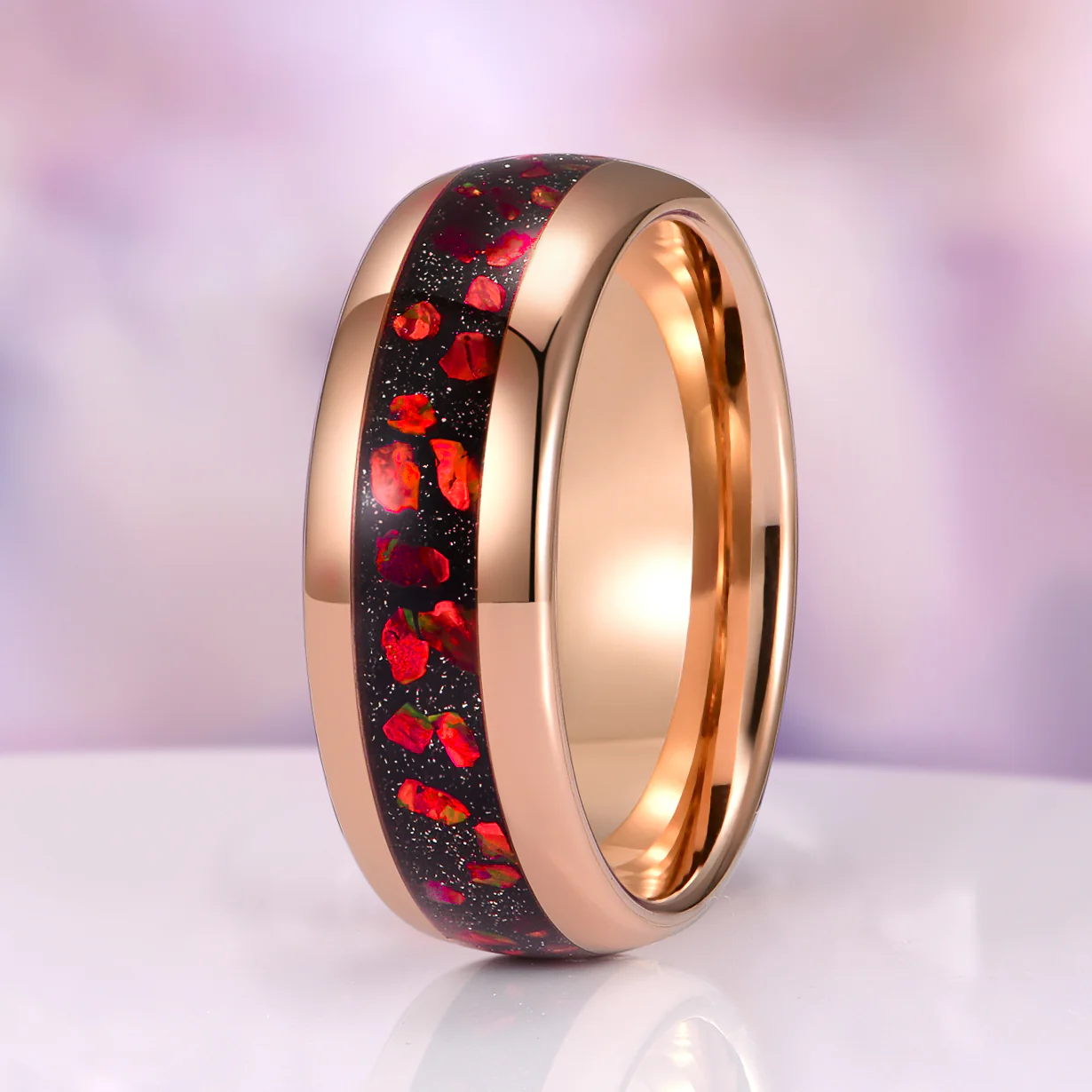 Galaxy Red Fire Opal & Garnet Couples Ring Set - Image 4