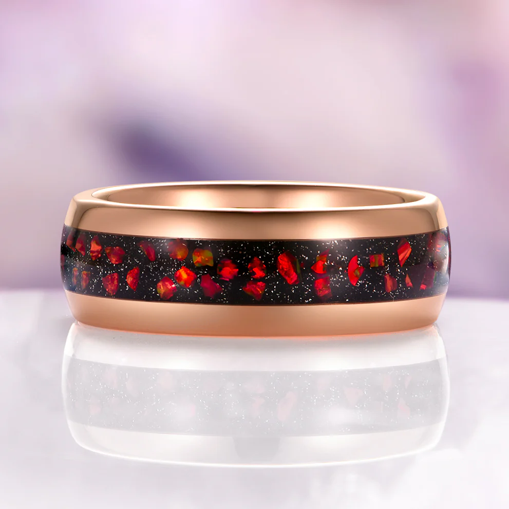 Galaxy Red Fire Opal & Garnet Couples Ring Set - Image 9