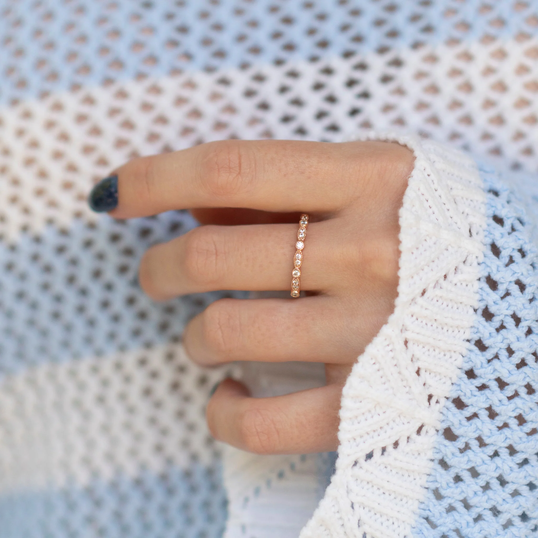 Art Deco Milgrain Wedding Band in 14K Rose Gold Vermeil - Image 4