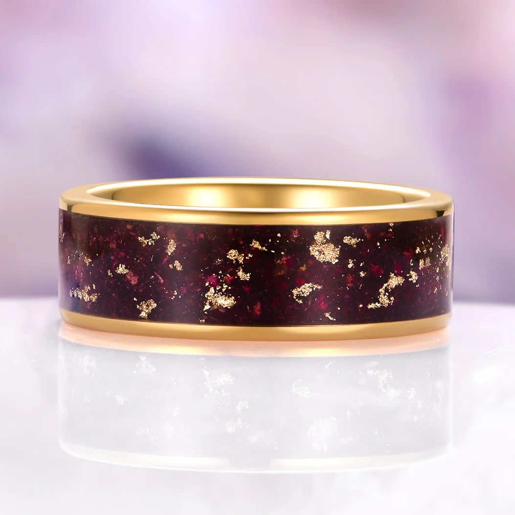 Rose Petal Wedding Band in Yellow Gold Tungsten Carbide (8mm) - Image 2
