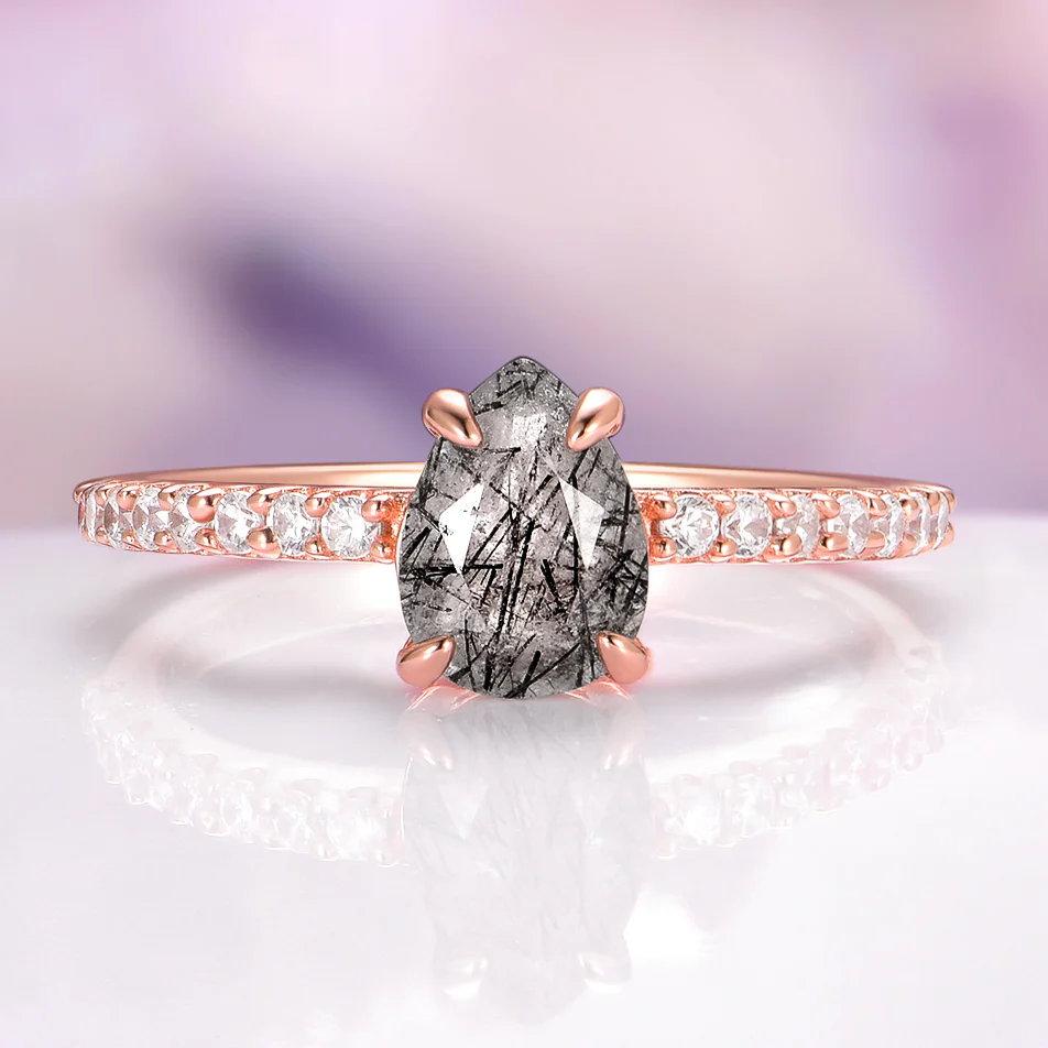 Rutilated Quartz Ring in 14K Rose Gold Vermeil