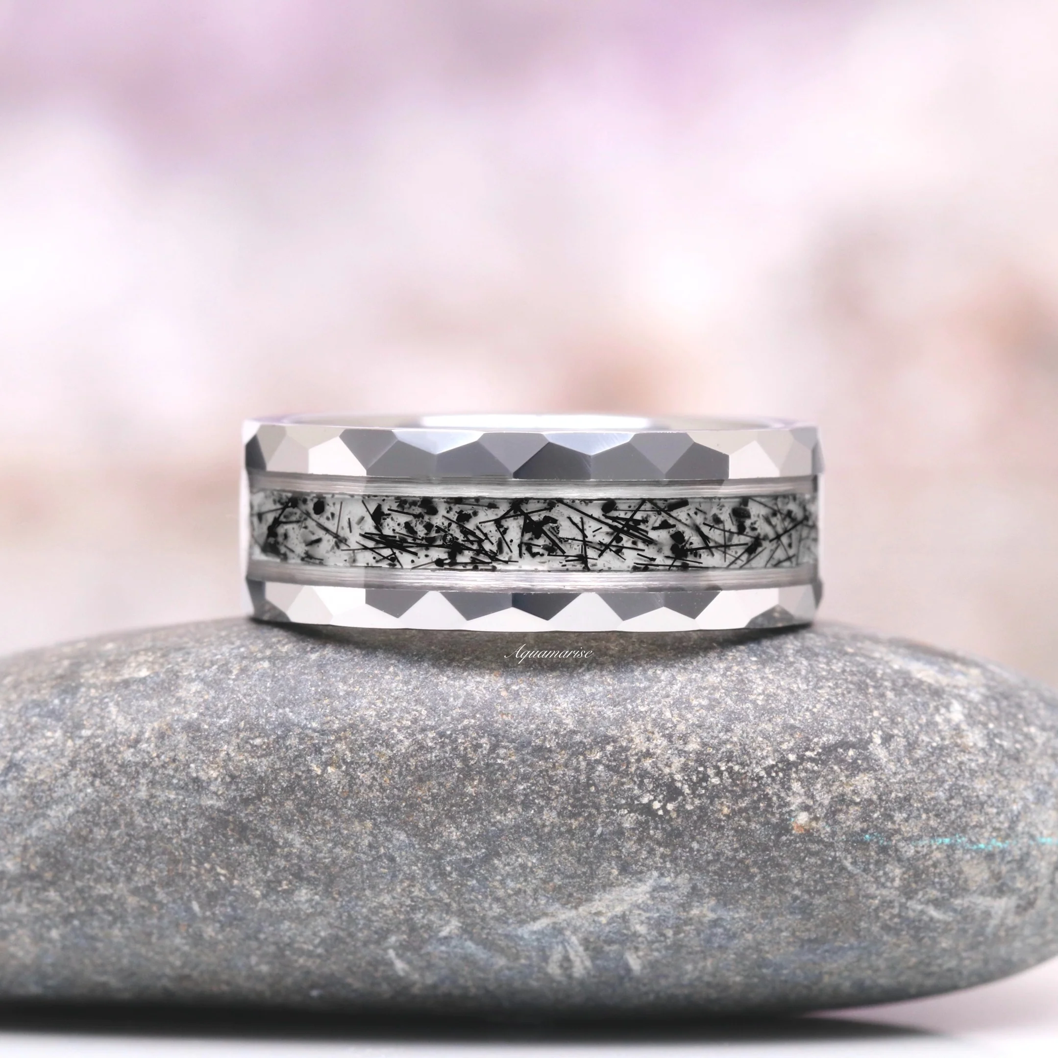 Rutilated Quartz Wedding Band in Tungsten Carbide (8mm) - Image 7