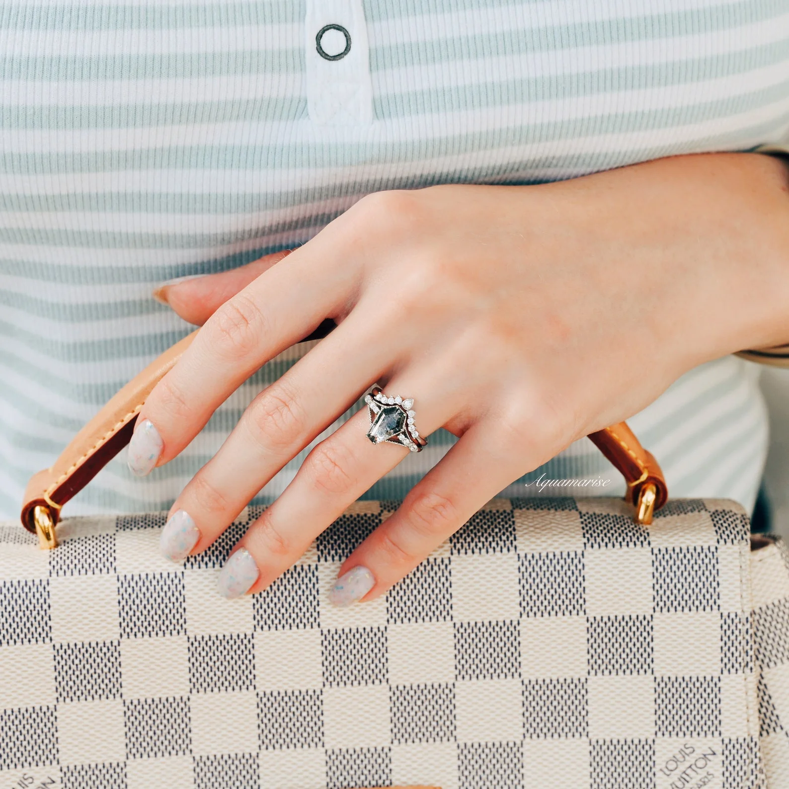 Lilith Coffin Cut Natural Herkimer Diamond Ring Set in 14K White Gold - Image 6