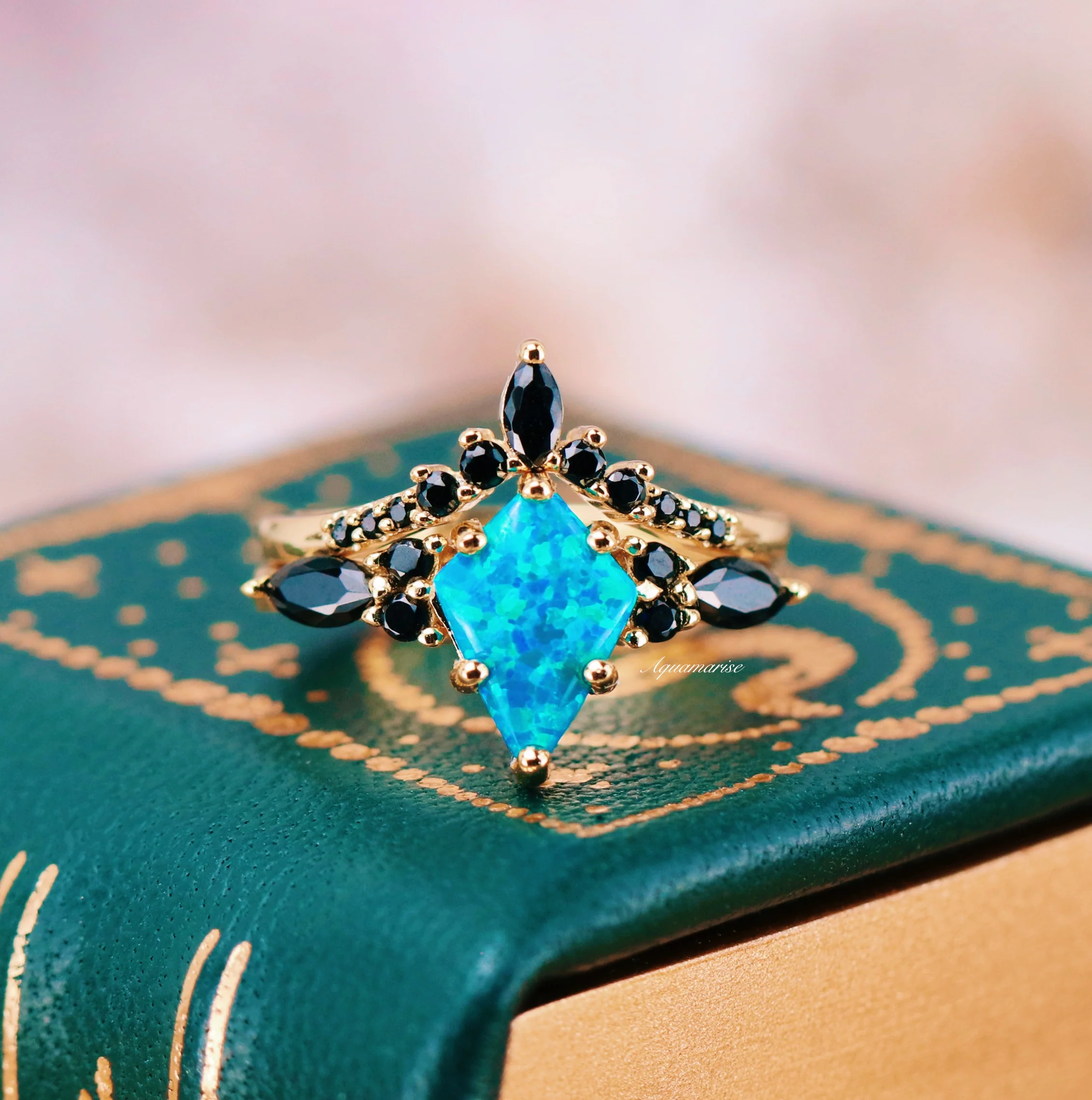 Skye Kite®  Blue Fire Opal & Black Onyx Ring Set- 14K Yellow Gold Vermeil - Image 7