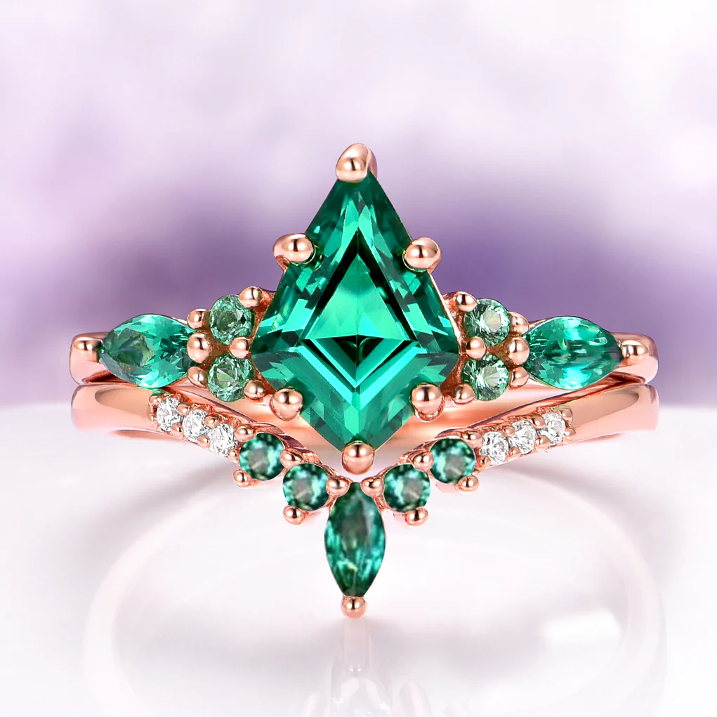 Skye Kite® Lab-Grown Emerald Engagement Ring Set in 14K Solid Rose Gold
