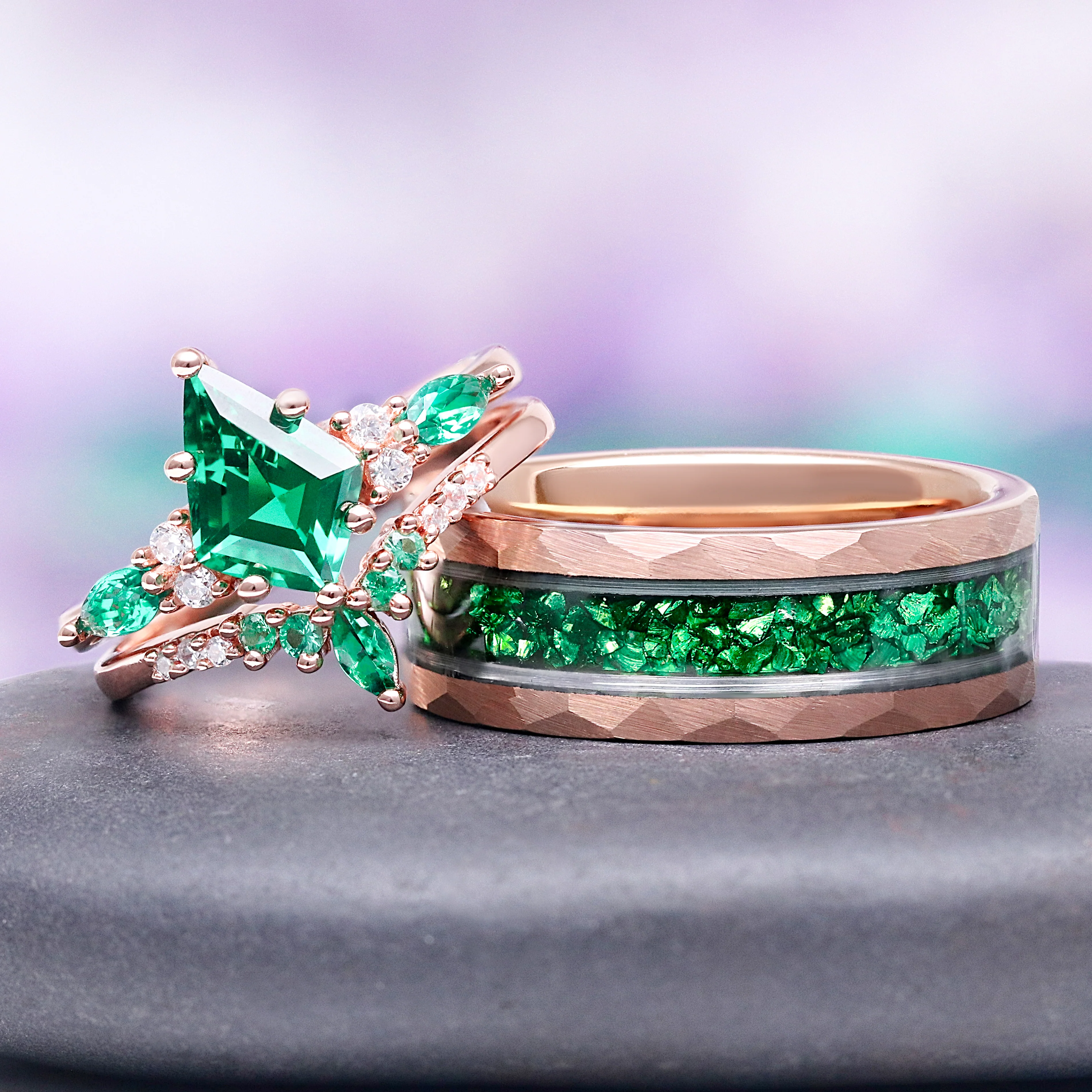 Skye Kite® Lab-Grown Emerald Engagement Ring Set in 14K Solid Rose Gold - Image 2