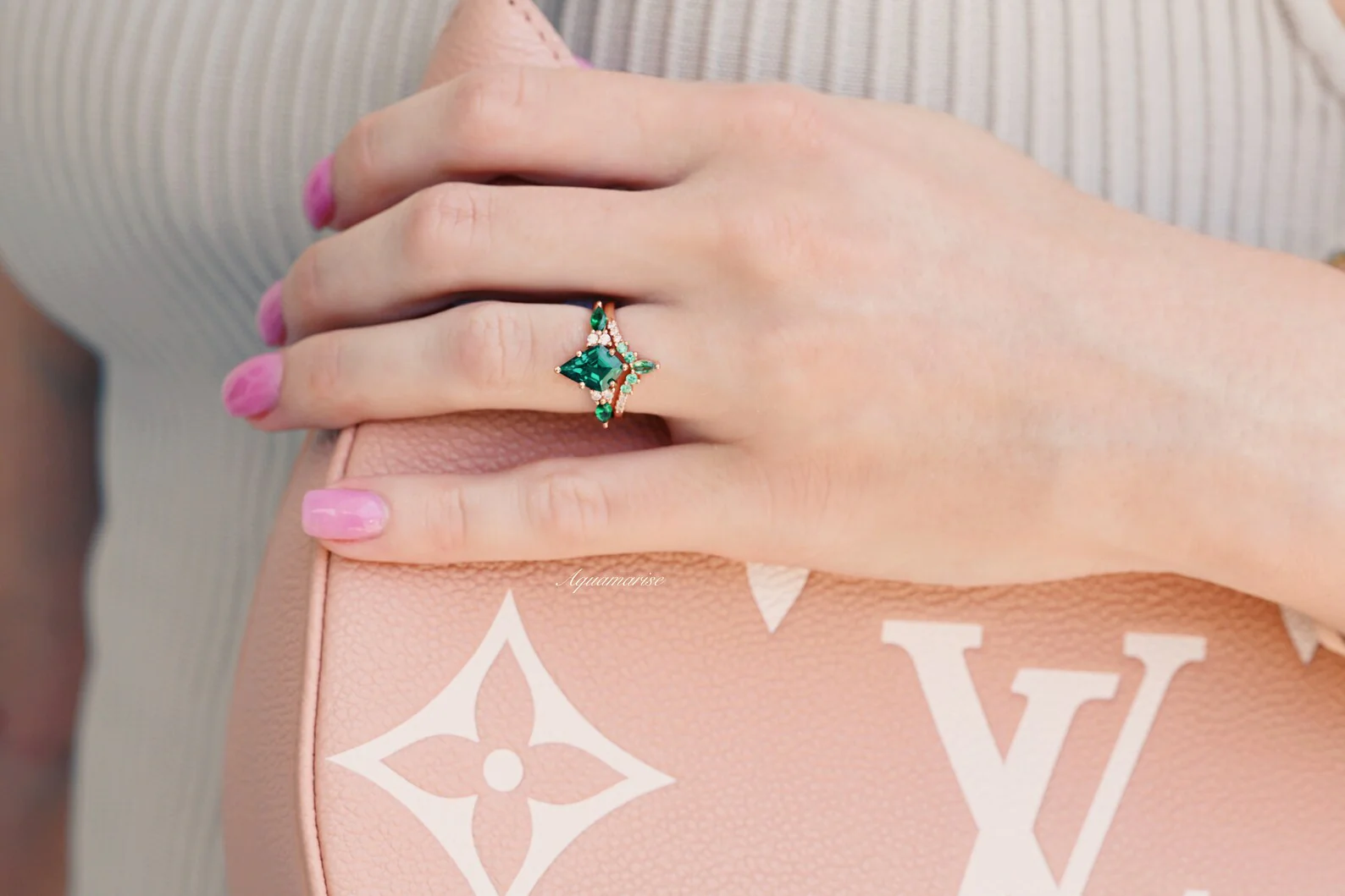 Skye Kite® Lab-Grown Emerald Engagement Ring Set in 14K Solid Rose Gold - Image 4