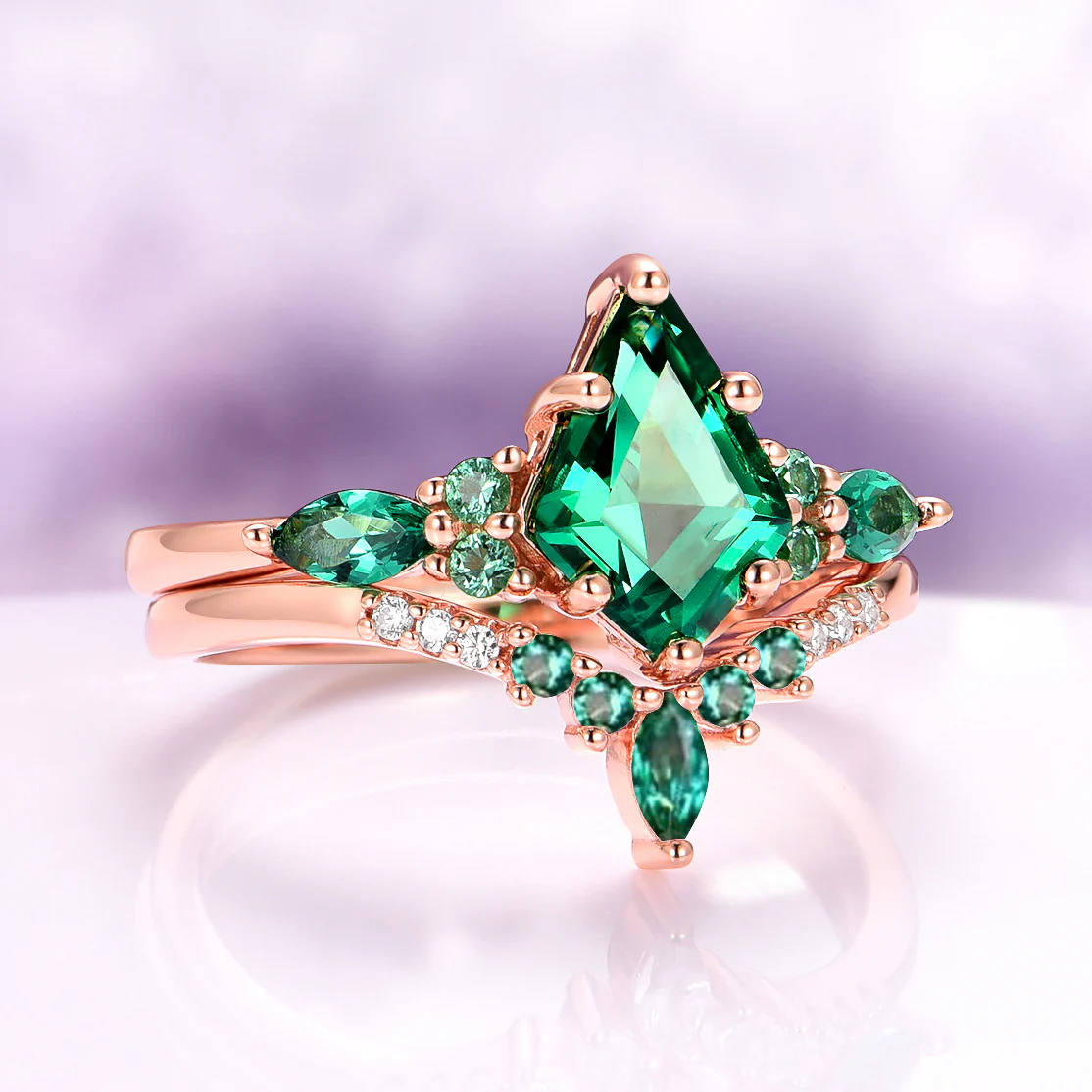 Skye Kite® Lab-Grown Emerald Engagement Ring Set in 14K Solid Rose Gold - Image 7