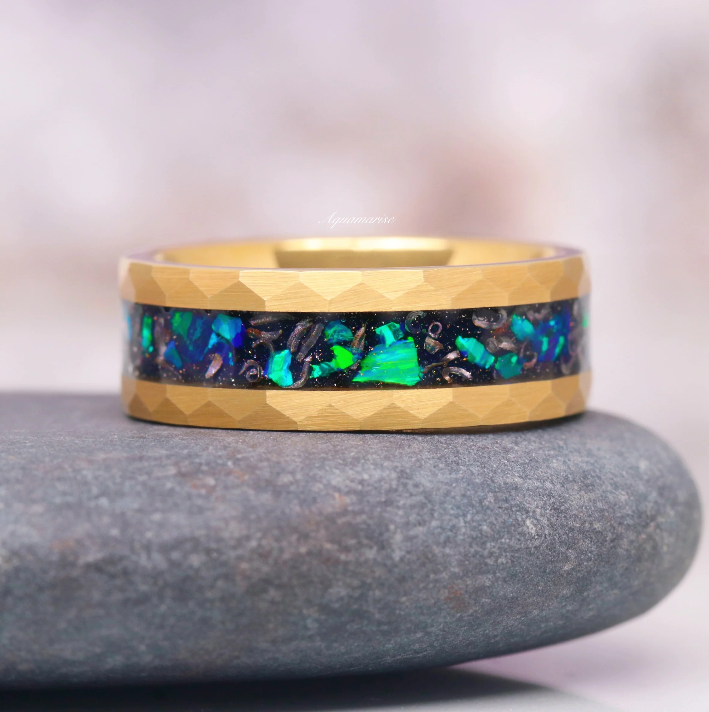 Skye Kite® Blue Fire Opal, Meteorite & Starry Night Couples Ring Set - Image 10