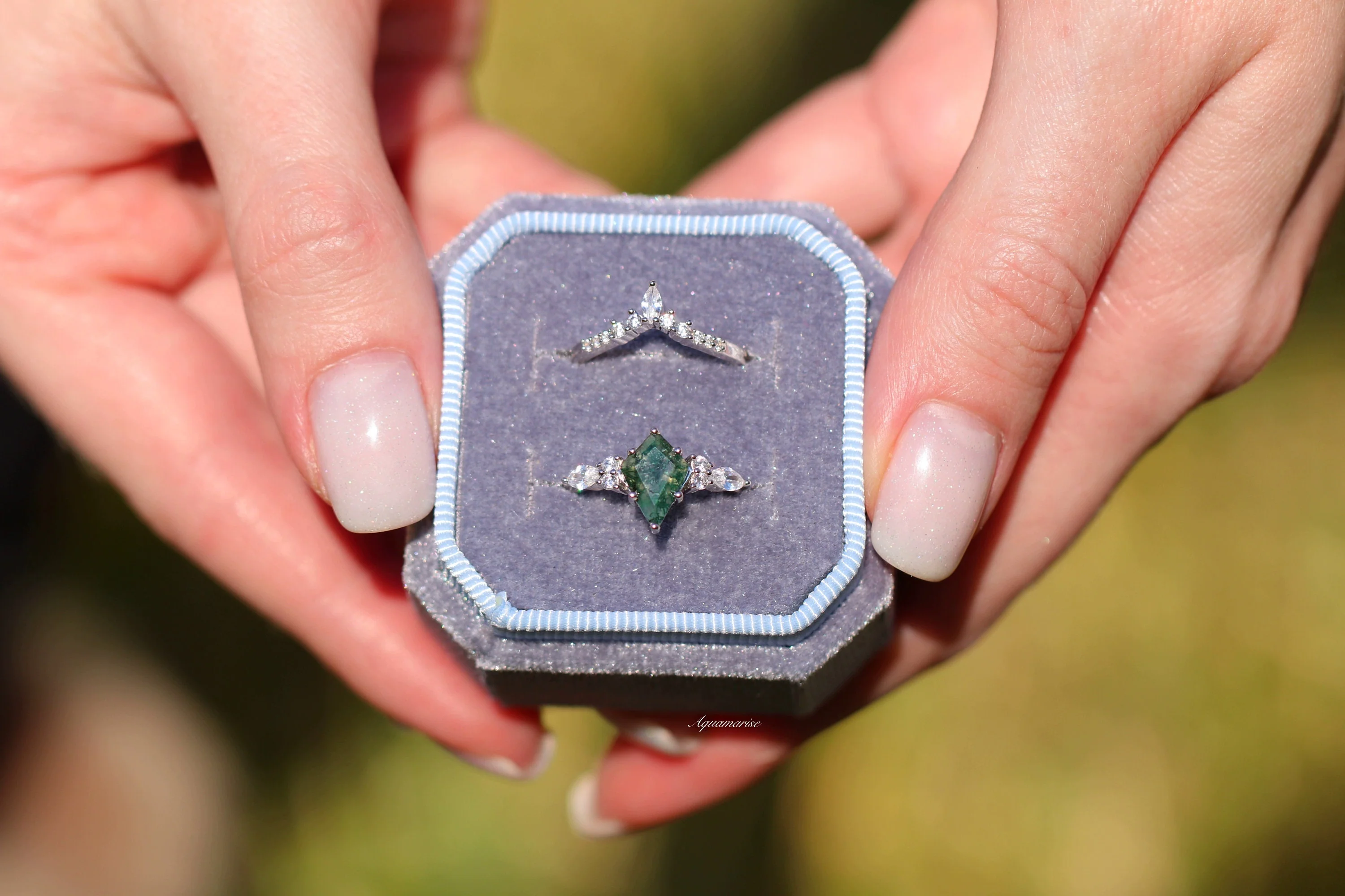 Skye Kite® Green Moss Agate Engagement Ring Set in 14K White Gold - Image 3