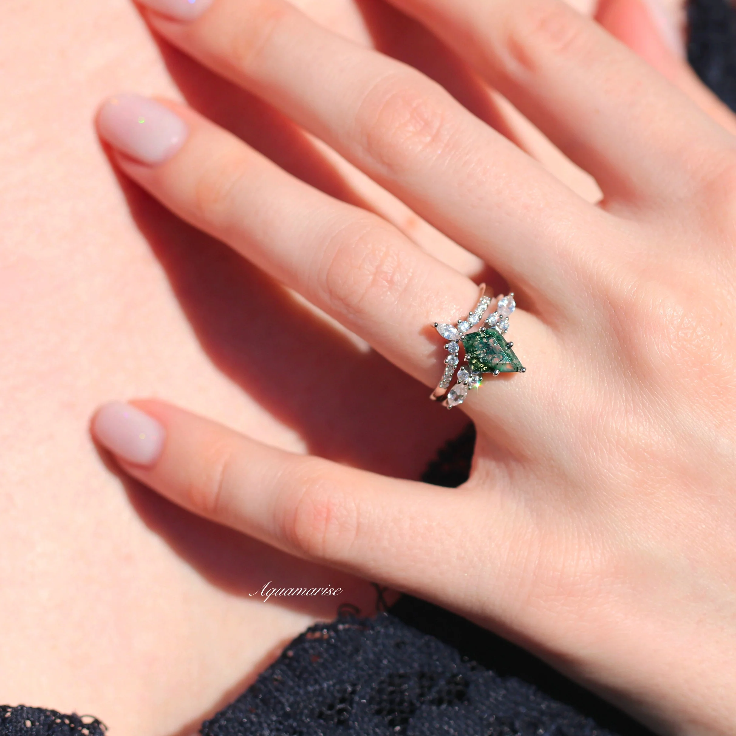 Skye Kite® Green Moss Agate Engagement Ring Set in 14K White Gold - Image 4