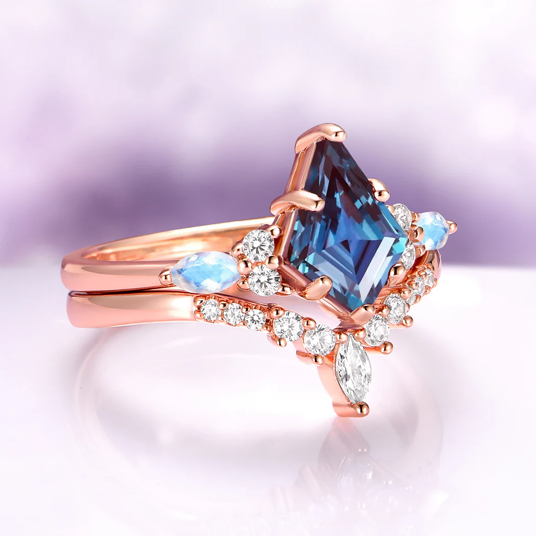 Skye Kite® Alexandrite & Moonstone Engagement Ring Set in 14K Solid Rose Gold - Image 4