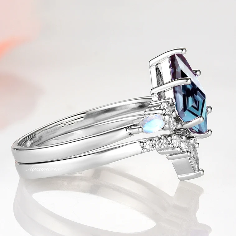 Skye Kite® Alexandrite & Moonstone Engagement Ring Set- 14K White Gold - Image 6