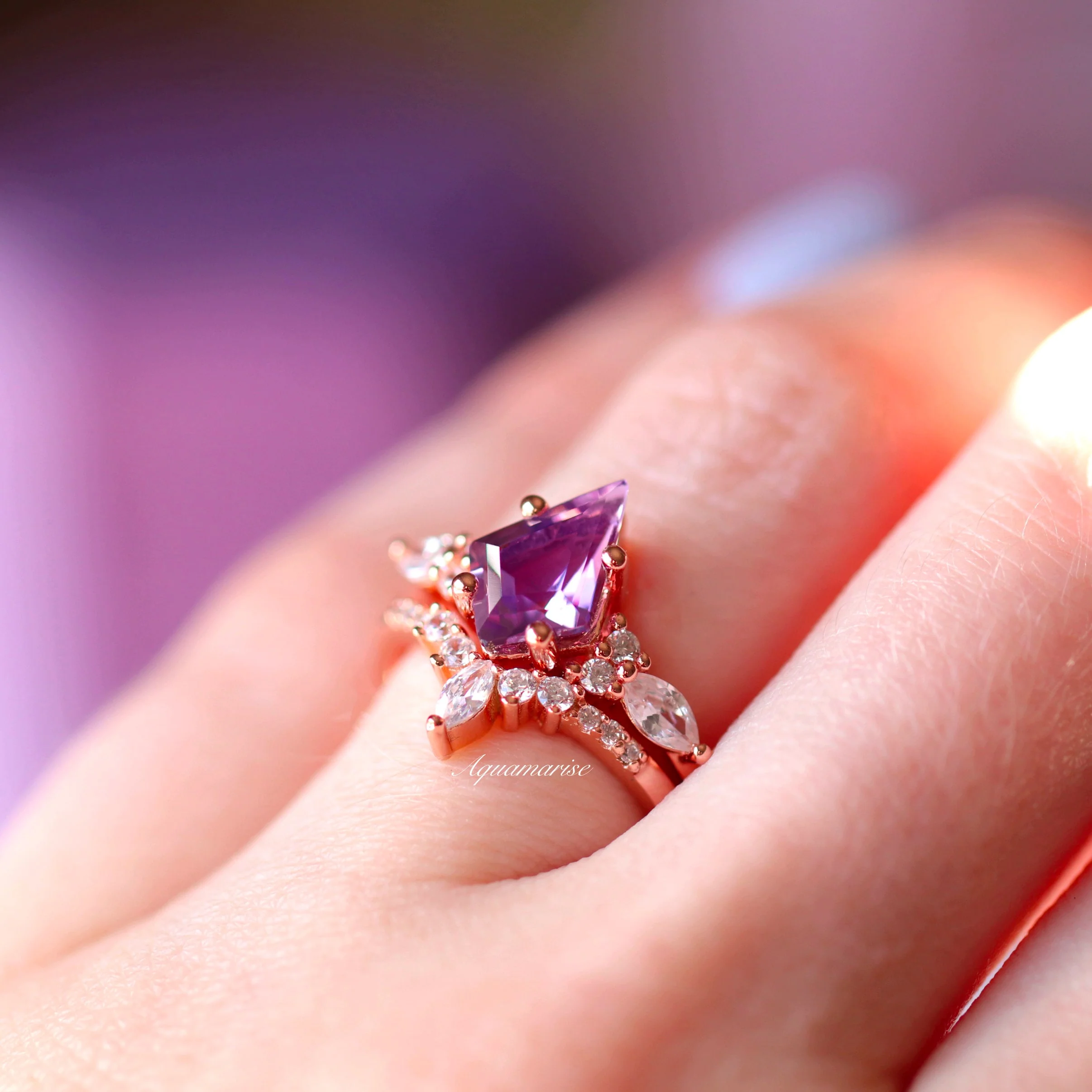 Skye Kite® Natural Amethyst Engagement Ring Set in 14K Solid Rose Gold - Image 2