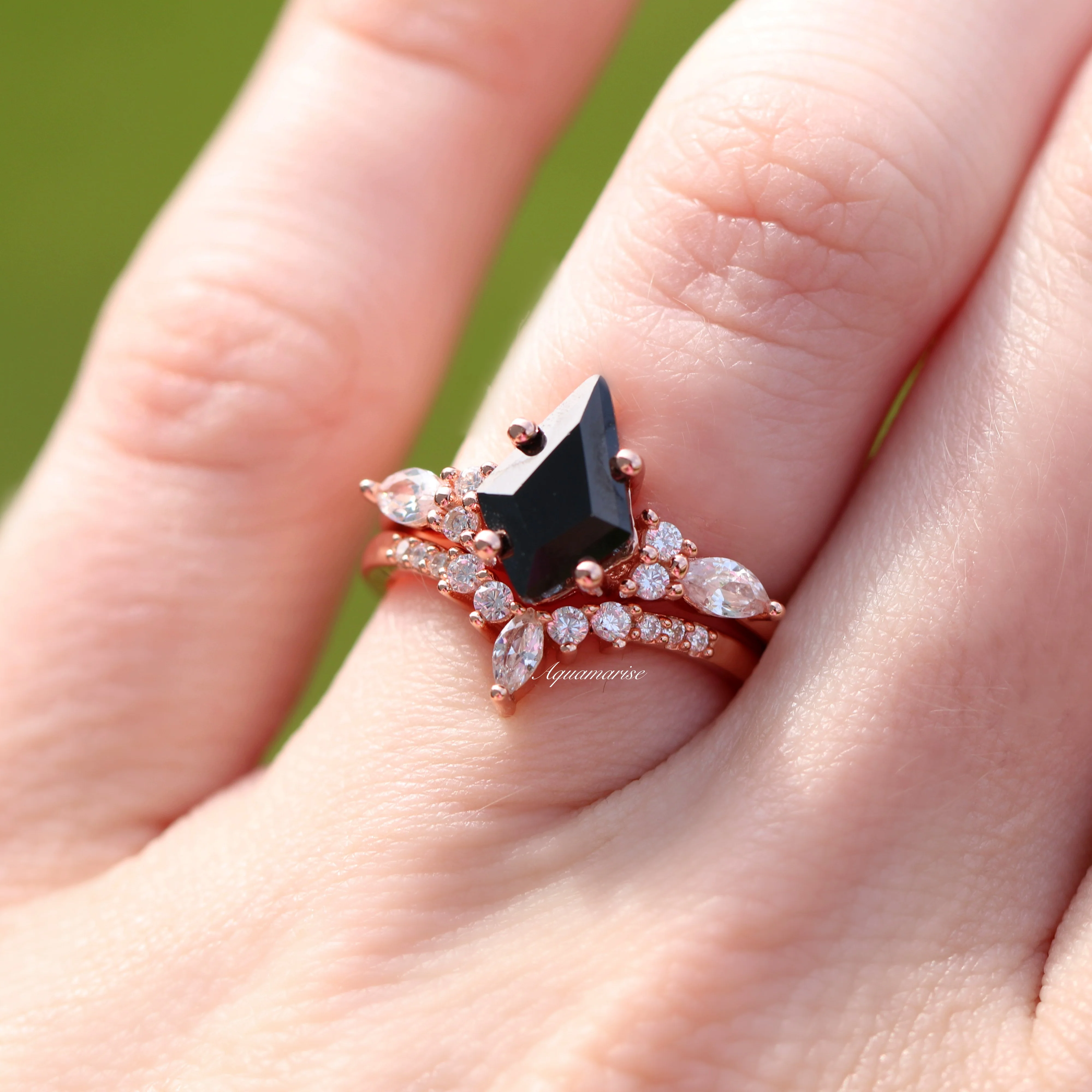 Skye Kite® Black Onyx Engagement Ring Set in 14K Solid Rose Gold - Image 2