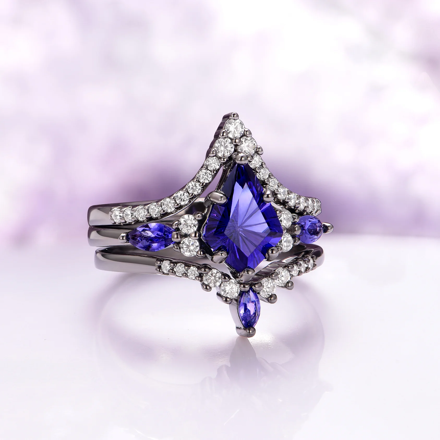 Skye Kite® Cornflower Sapphire Ring Set- Black Ruthenium - Image 4