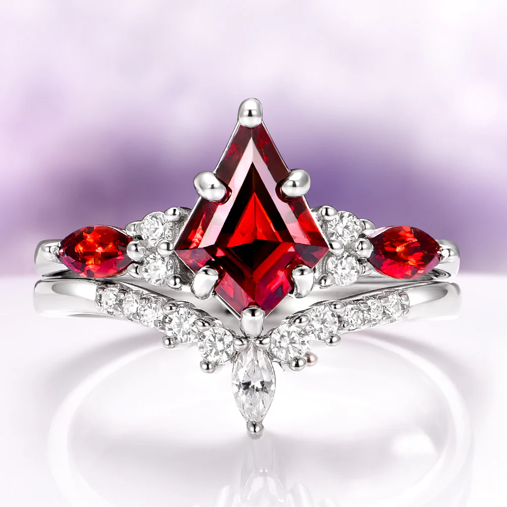 Skye Kite® Natural Red Garnet Engagement Ring Set in 14K White Gold