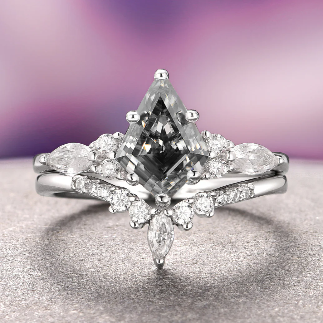 Skye Kite® Gray Moissanite Engagement Ring Set in 14K White Gold