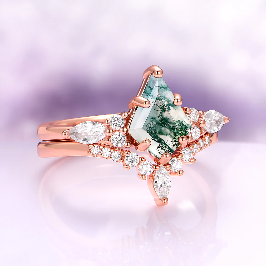 Skye Kite® Green Moss Agate Couples Ring Set - Image 8